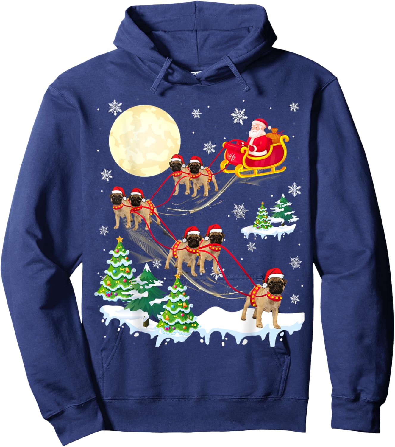 Puggle Reindeer Christmas Dog Riding Santa Hat Xmas Hoodie - Hoodie | Navy