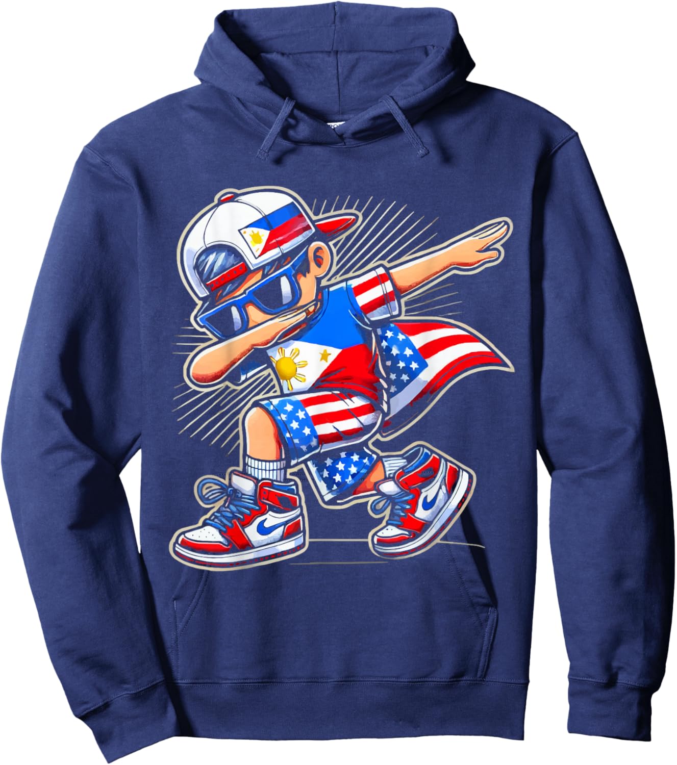Half Filipino Half American USA Flag Philippines America Hoodie - Hoodie | Navy