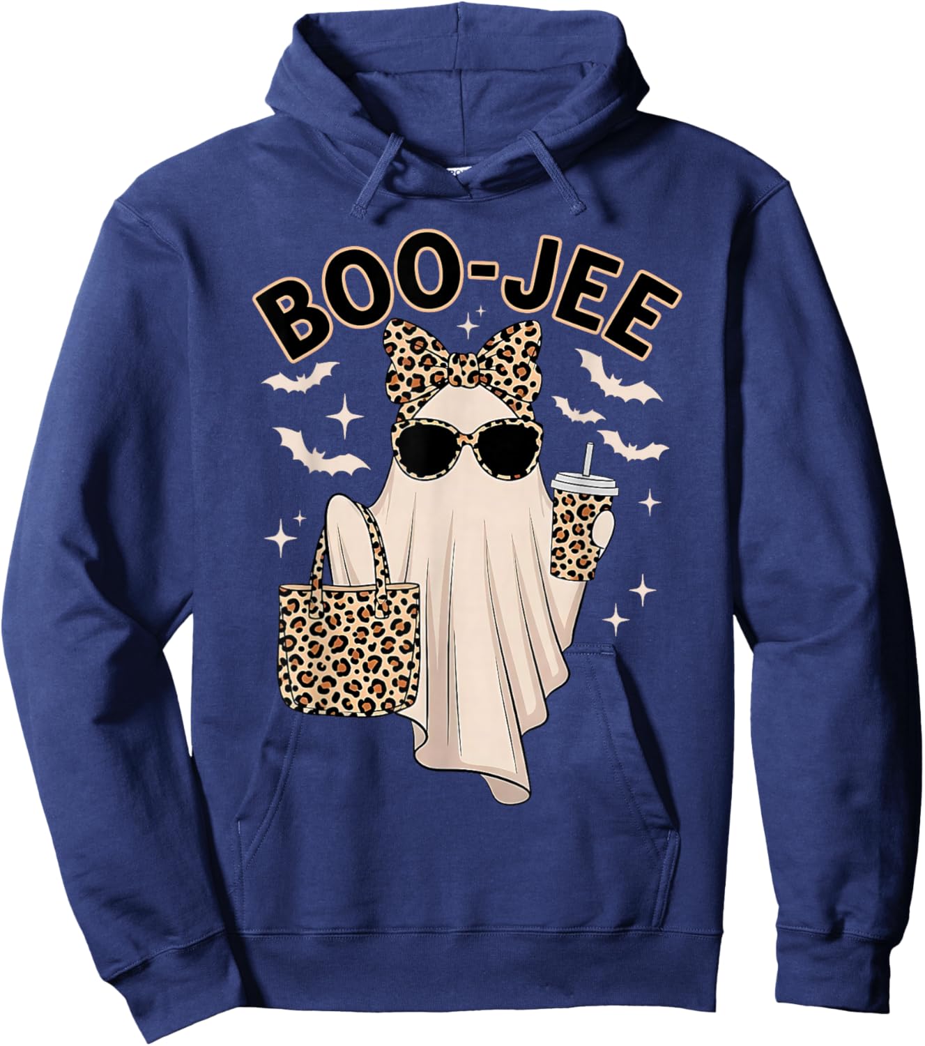 Cute Leopard Boo JEE Ghost Coffee Halloween Costume Women Hoodie - Hoodie | Navy