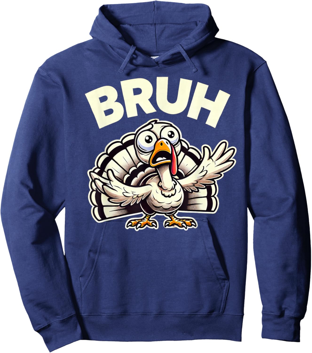 Funny Thanksgiving Turkey Kids Boys Girls Bruh Hoodie - Hoodie | Navy