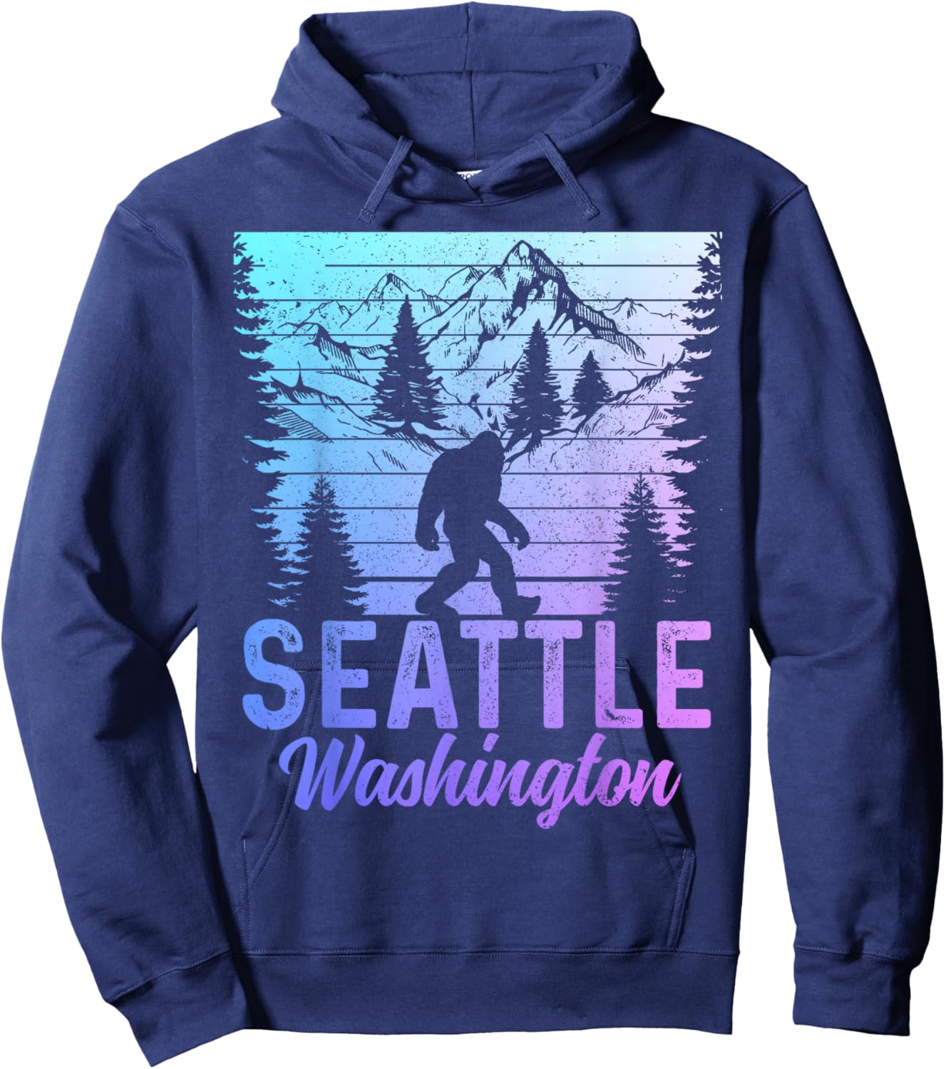 Seattle Washington PNW Bigfoot Vintage Pacific Northwest Hoodie - Hoodie | Navy