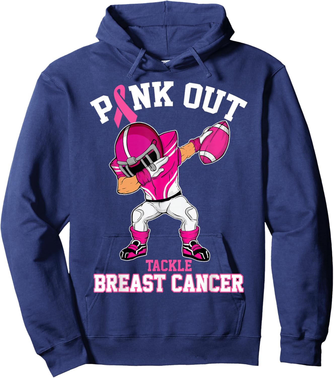 Pink Out Tackle Breast Cancer Awareness Dabbing Football Hoodie - Hoodie | Navy