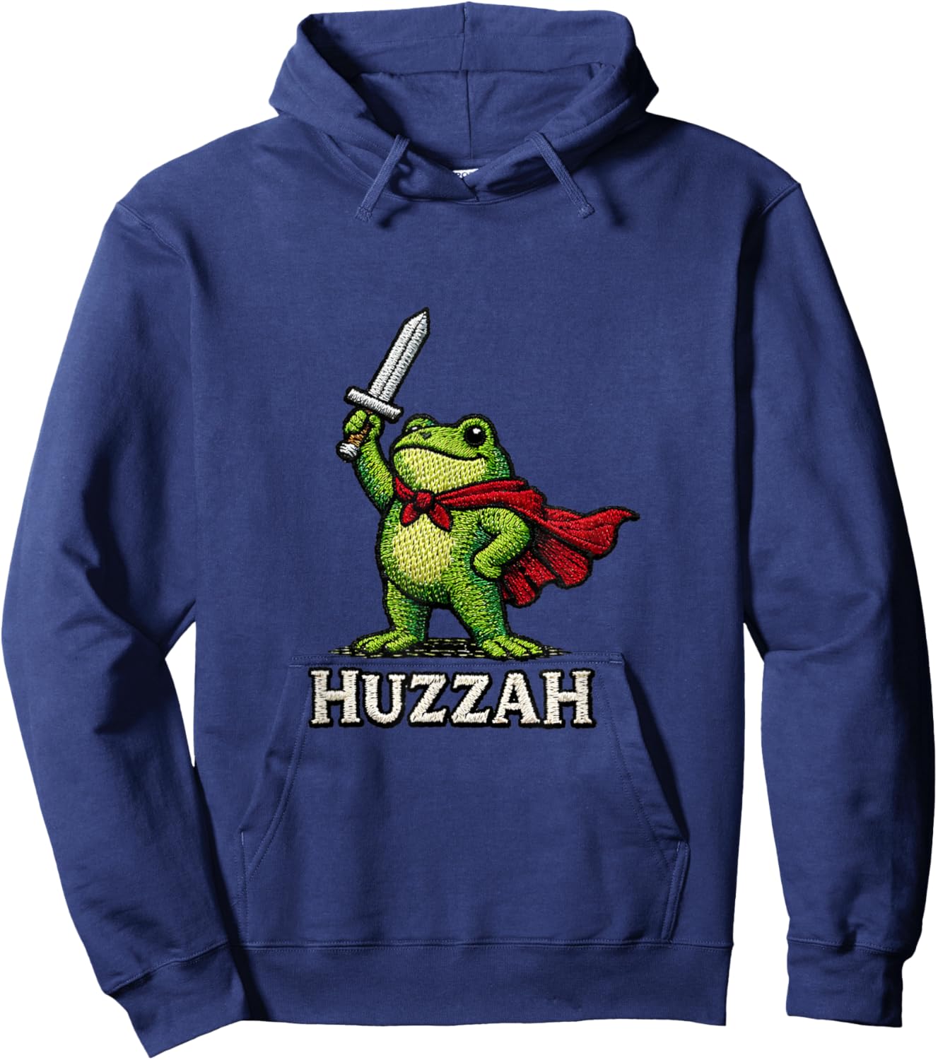 Huzzah Frog with Sword Fantasy Medieval RPG Gamer Funny Hoodie - Hoodie | Navy