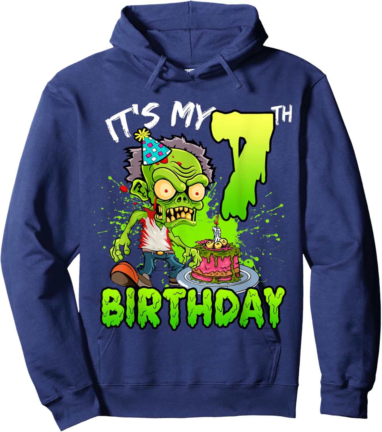 It's My 7th Birthday Zombie Lover 7 Year Old Boys Girls Hoodie - Hoodie | Navy
