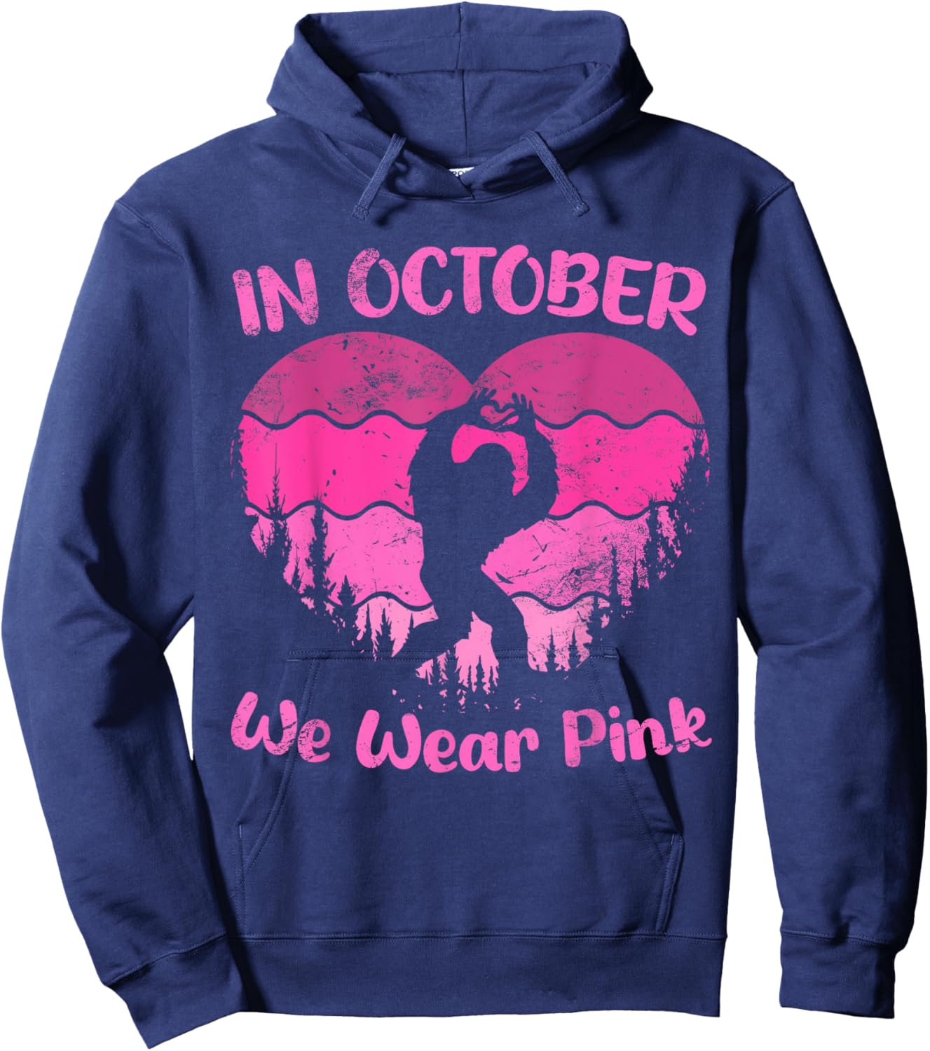 Bigfoot Breast Cancer Sasquatch In October We Wear Pink Hoodie - Hoodie | Navy