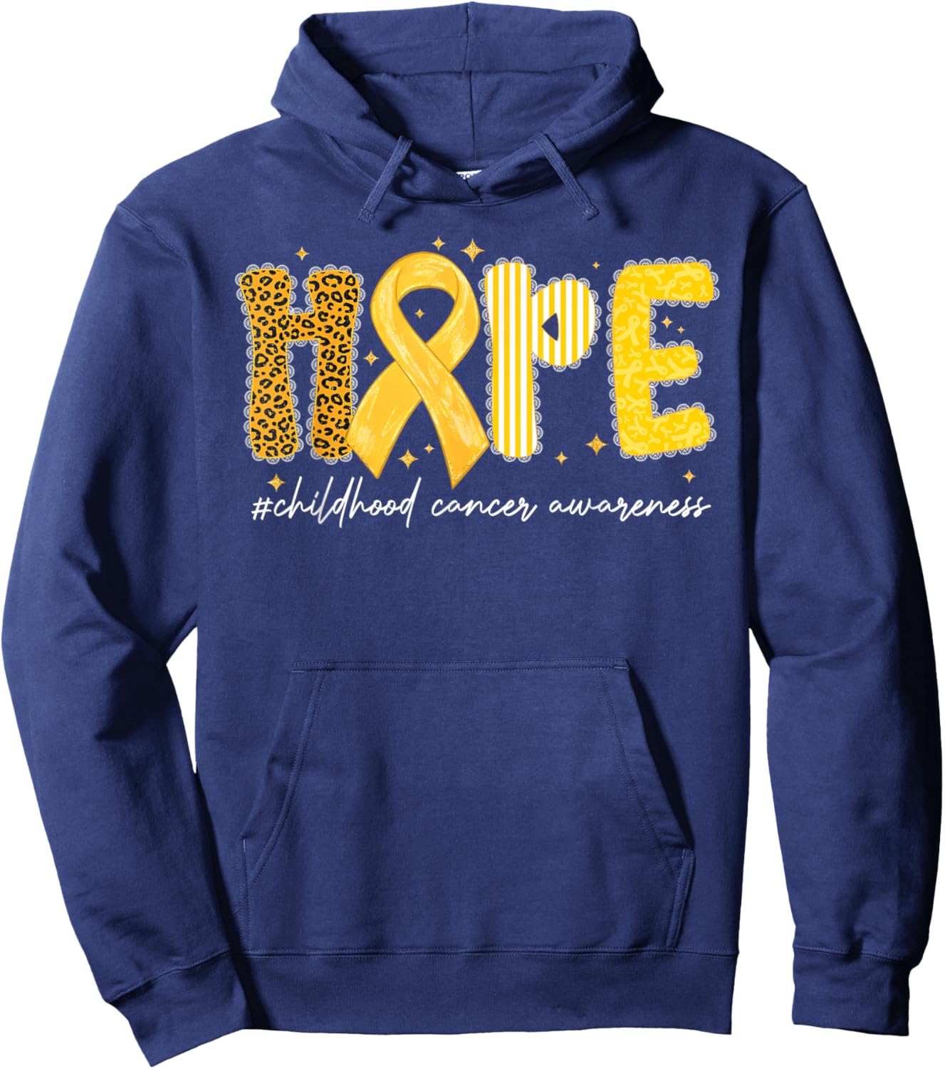 Leopard Hope Gold Ribbon Childhood Cancer Awareness Hoodie - Hoodie | Navy