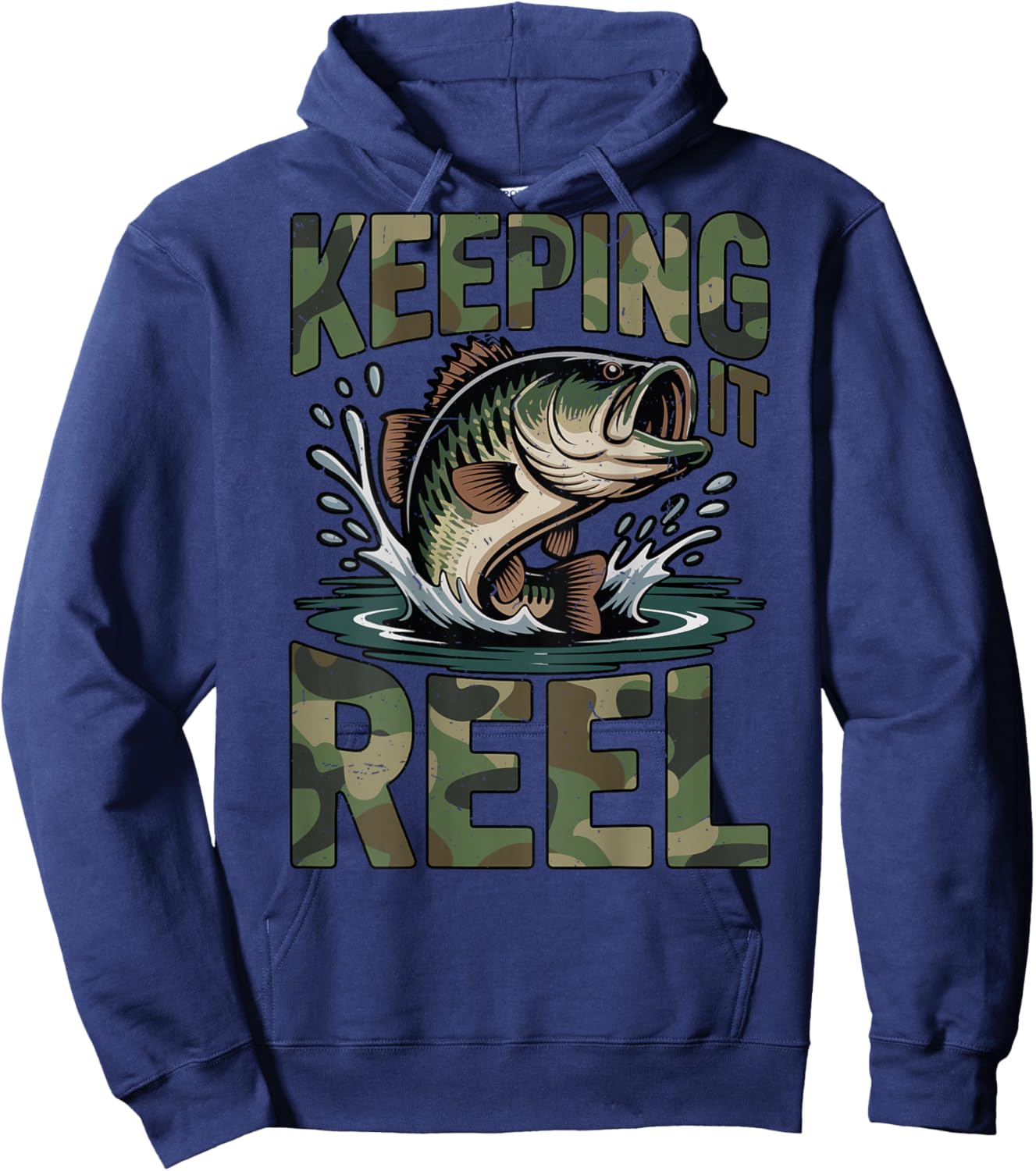 Fishing Camo Bass Fish Keeping Reel Boy Youth Men Dad Jokes Hoodie - Hoodie | Navy