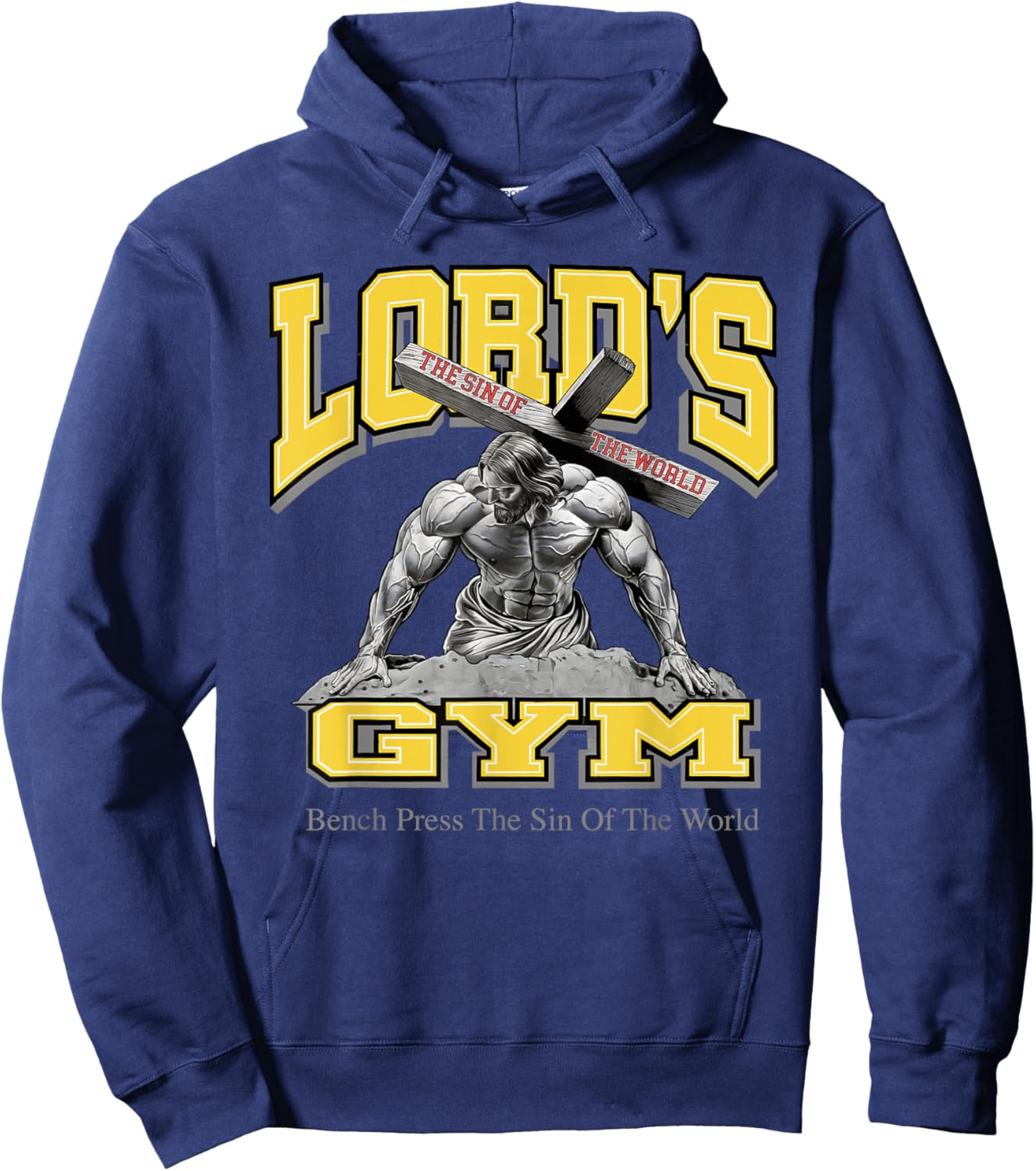 Lords Gym Jesus Vintage 90s Bench Press The Sin Of The World Hoodie - Hoodie | Navy