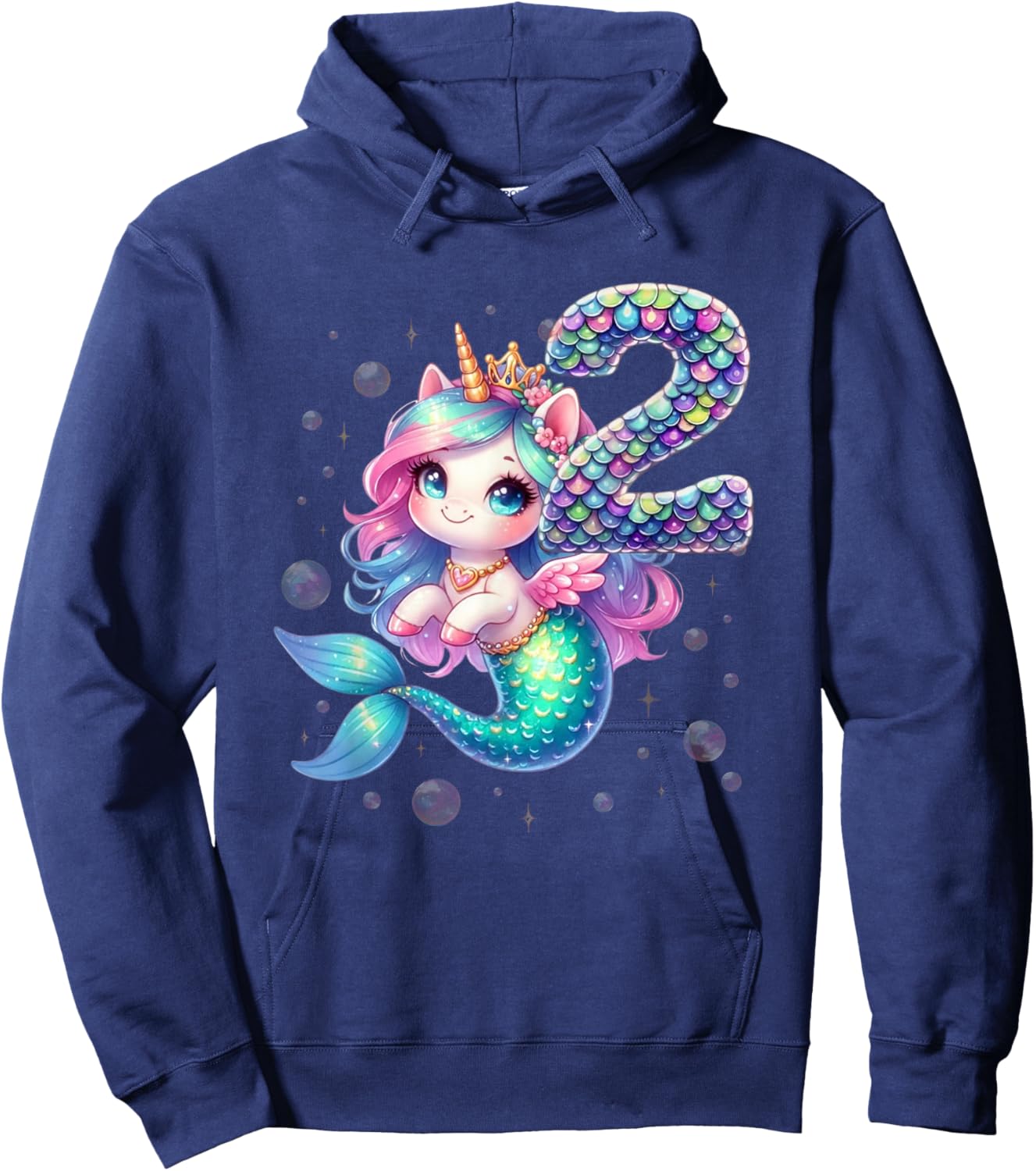Unicorn Mermaid 2nd Birthday 2 Year Old Party Girls Outfit Hoodie - Hoodie | Navy