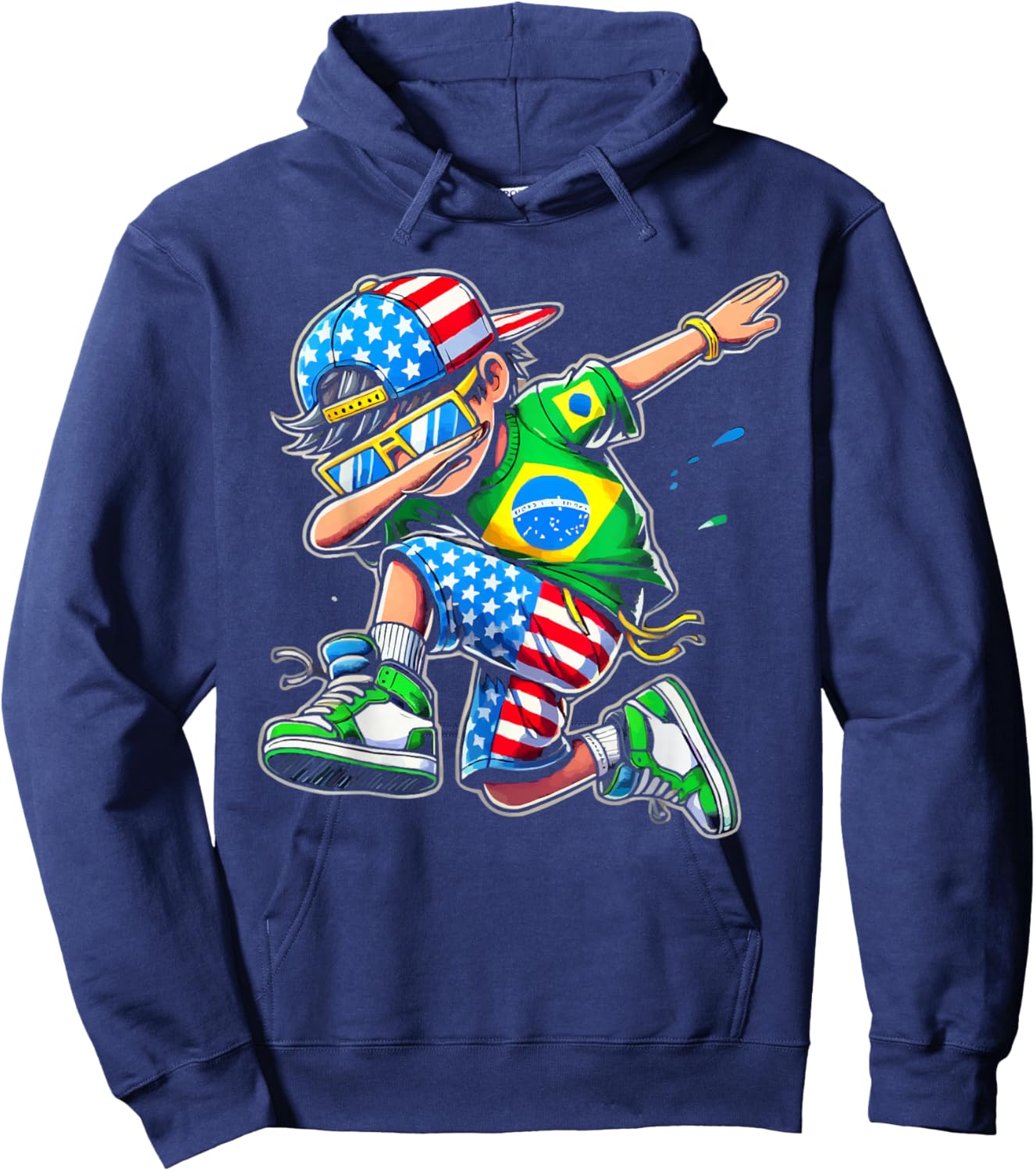 Half American Half Brazilian USA Flag Brazil America Hoodie - Hoodie | Navy