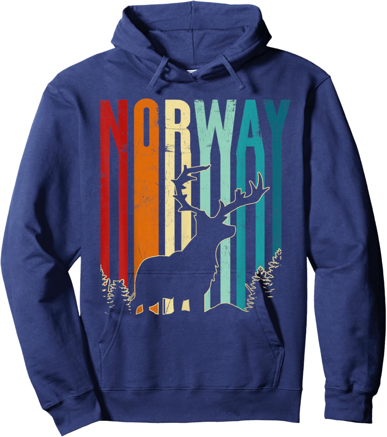 Vintage Norwegian Reindeer Retro Reindeer Norway Souvenir Hoodie - Hoodie | Navy