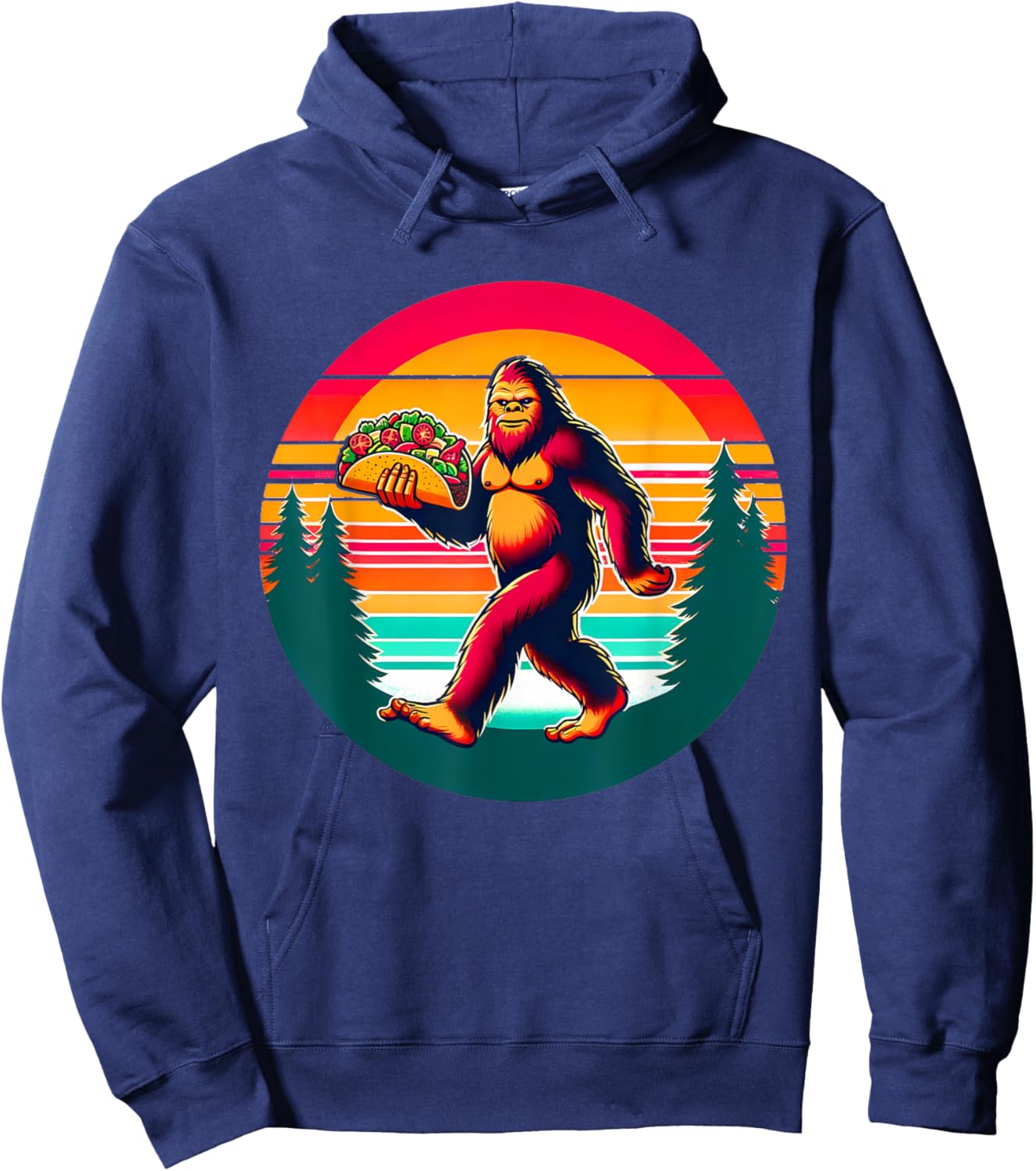 Funny Vintage Big Foot aka Sasquatch Holding a Taco Hoodie - Hoodie | Navy