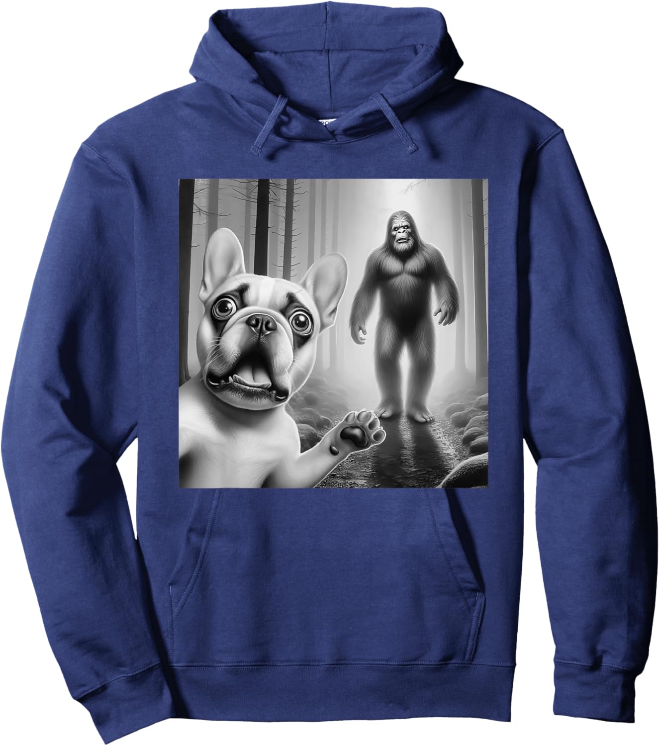 Funny French bulldog Selfie with bigfoot sasquatch Women Kids Hoodie - Hoodie | Navy