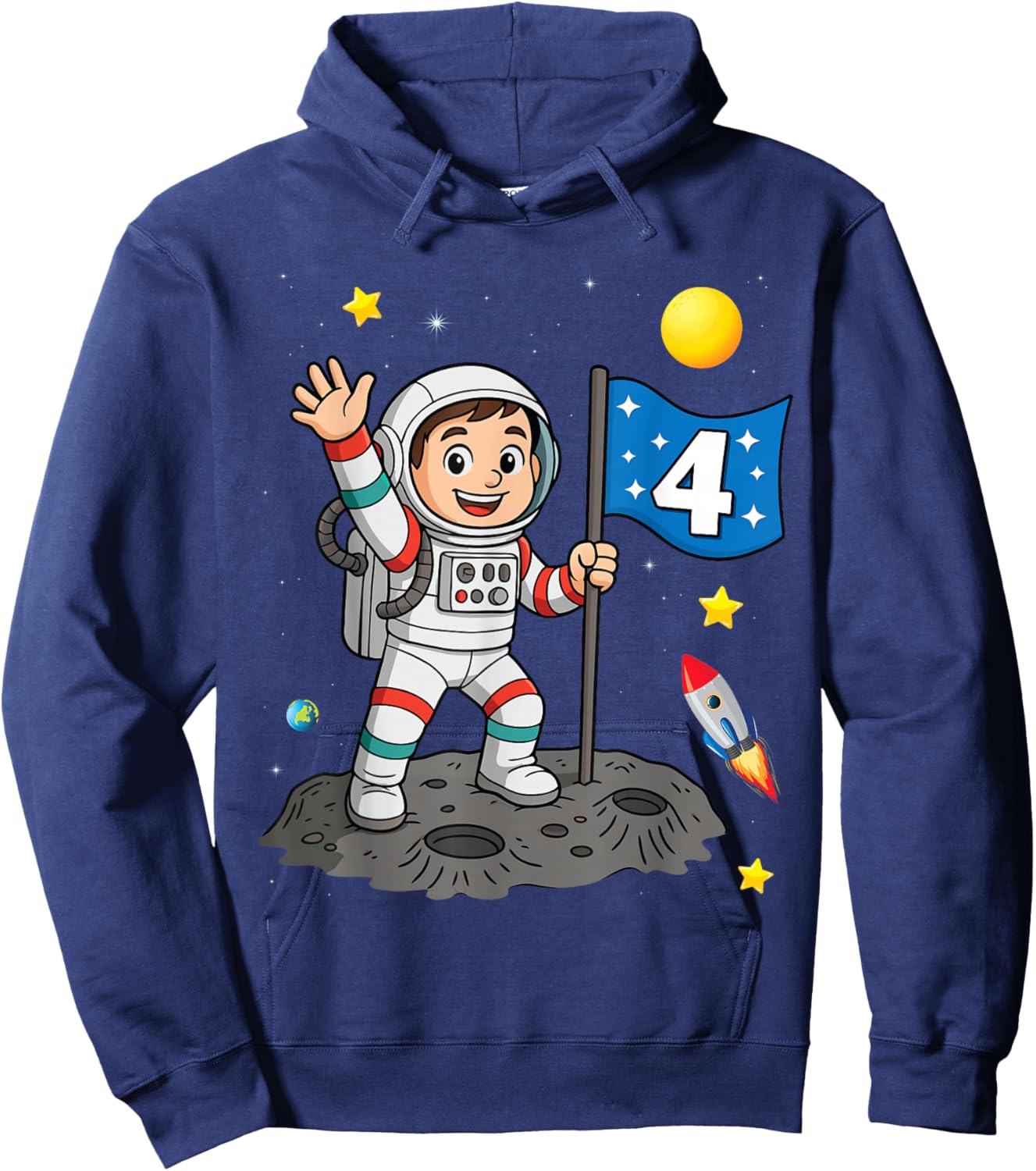 Four 4yr 4th Boys Girls Astronaut Space Birthday 4 Years Old Hoodie - Hoodie | Navy