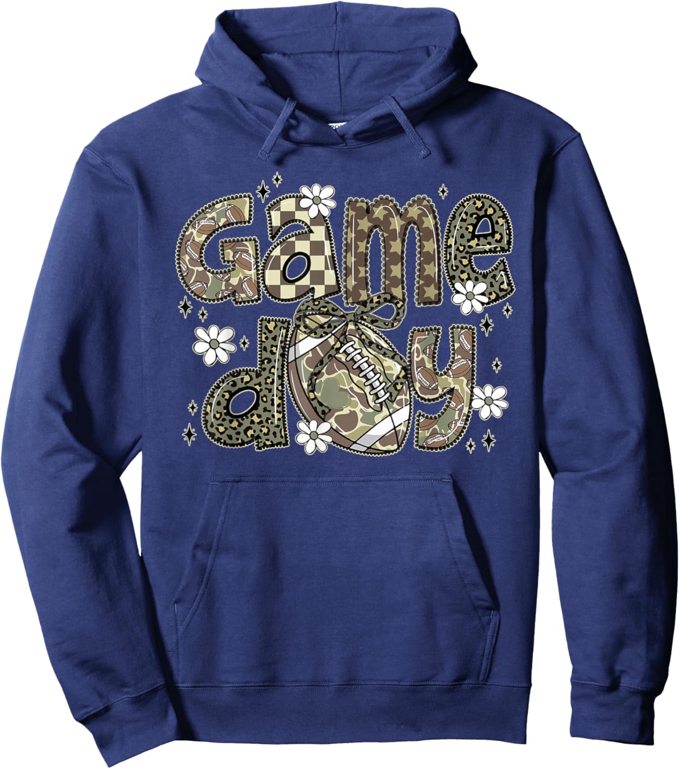 Camo Coquette Bow Football Season Camo Game Day Fall Autumn Hoodie - Hoodie | Navy