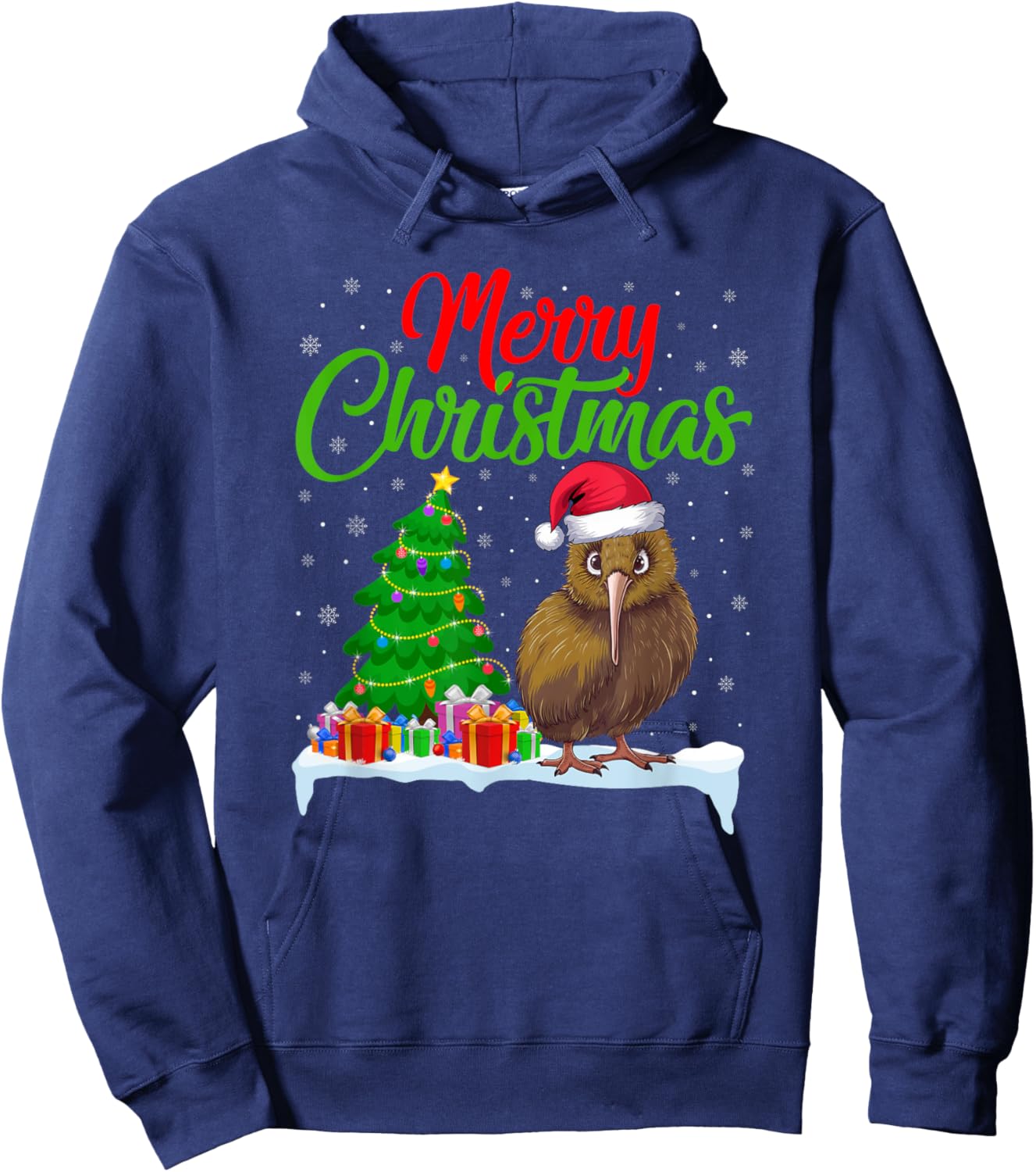 Kiwi Bird Christmas Tree Lights Funny Xmas Kiwi Bird Lover Hoodie - Hoodie | Navy
