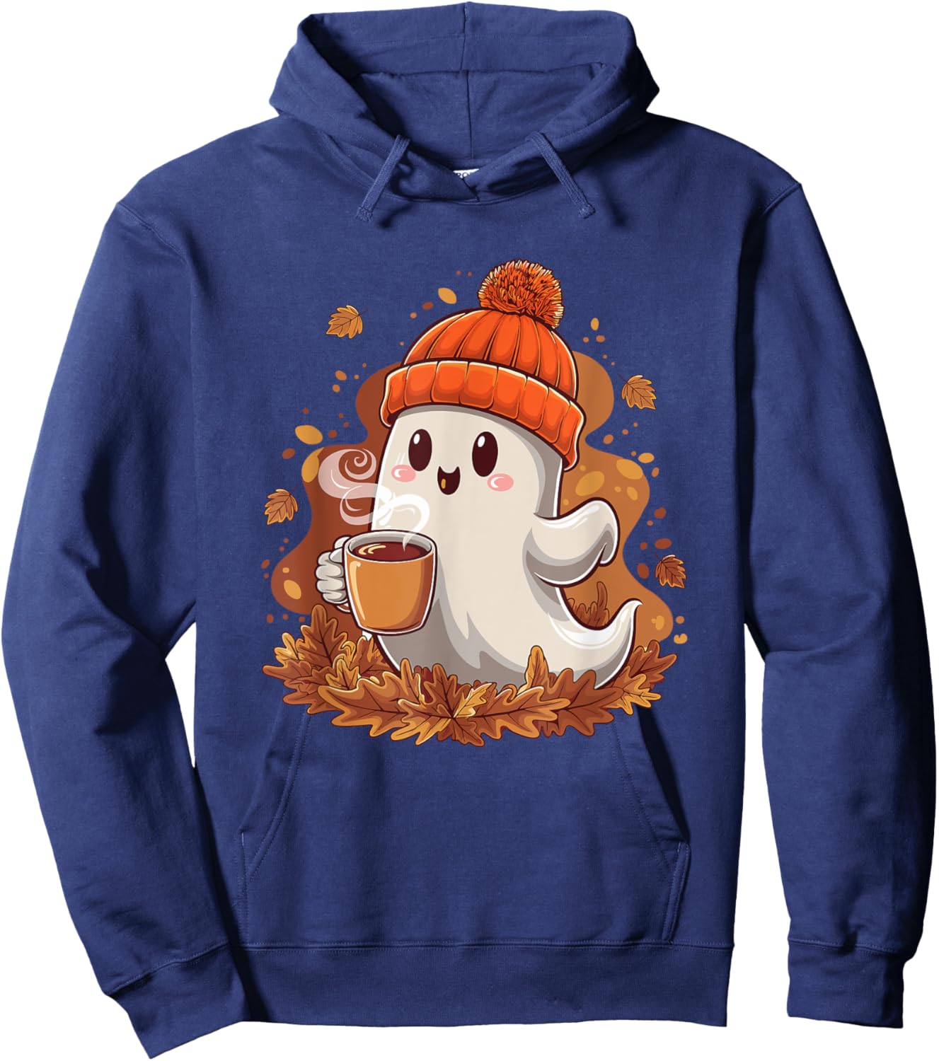 Cute Halloween Ghost Drinking Coffee Ghost Women Hoodie - Hoodie | Navy