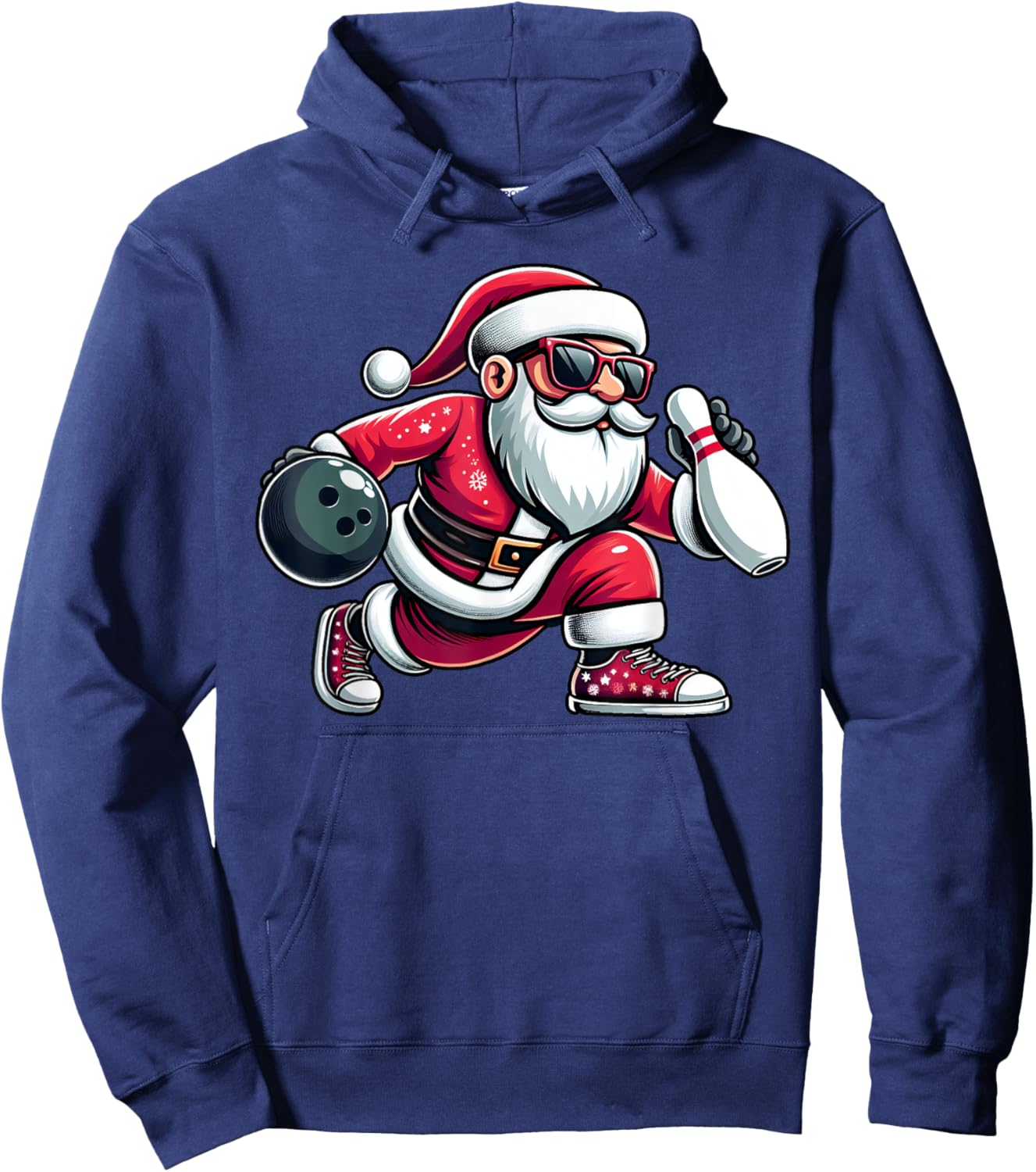 Christmas Santa Claus Play A Bowling Funny Boys Kids Xmas Hoodie - Hoodie | Navy