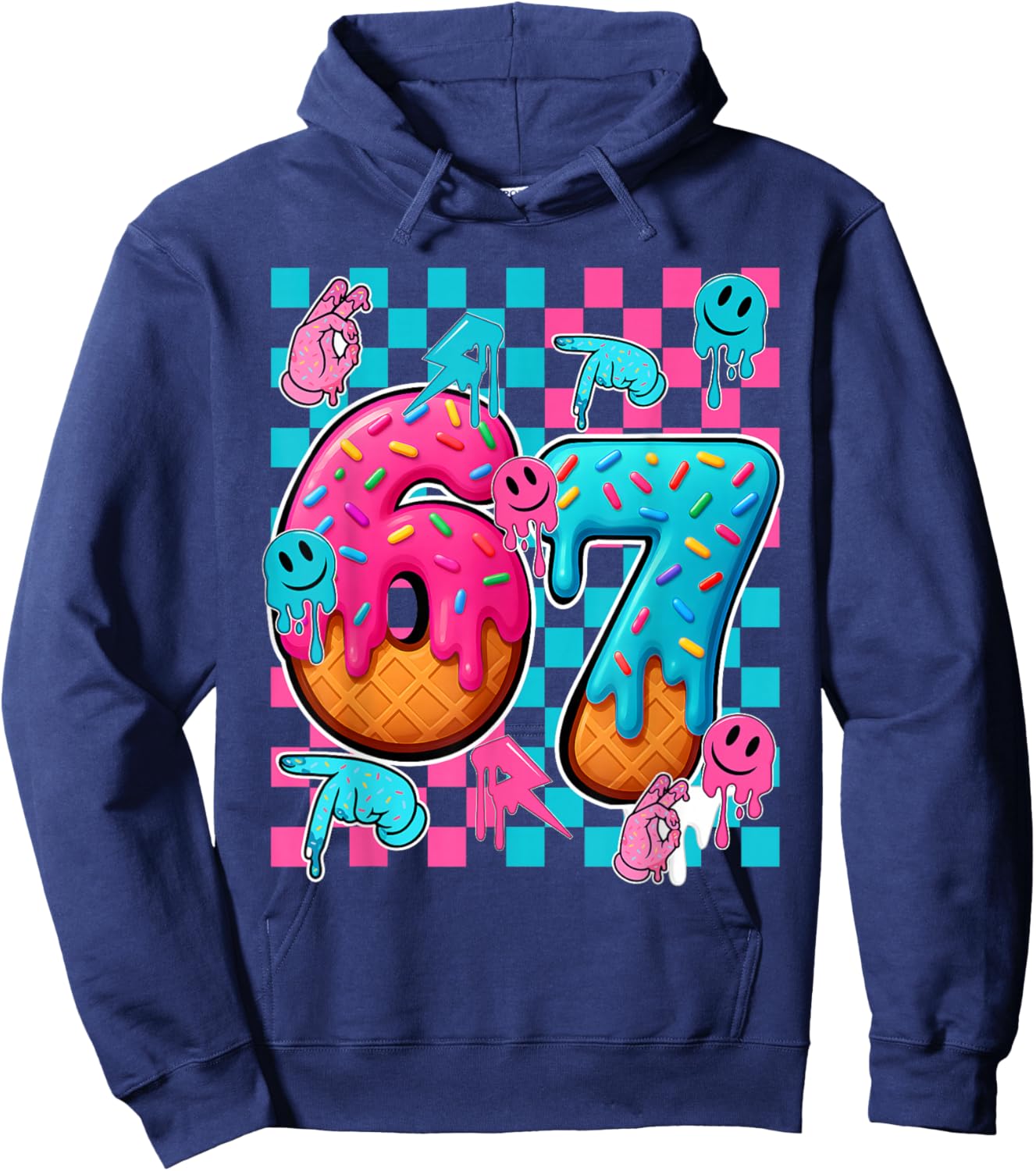 67 Ice Cream Drip Checkered Number 67 Player 67th Birthday Hoodie - Hoodie | Navy
