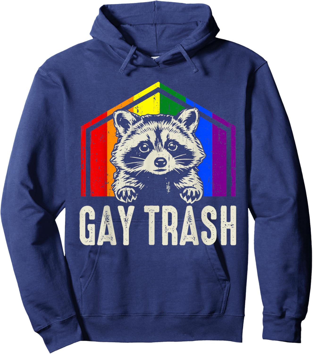 Gay Trash Funny Raccoon Rainbow Flag Pride LGBTQ Ally LGBT Hoodie - Hoodie | Navy