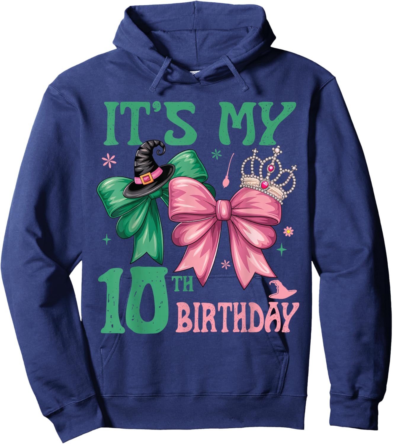 10th Birthday Girl Its My 10th Birthday Witch Pink and Green Hoodie - Hoodie | Navy