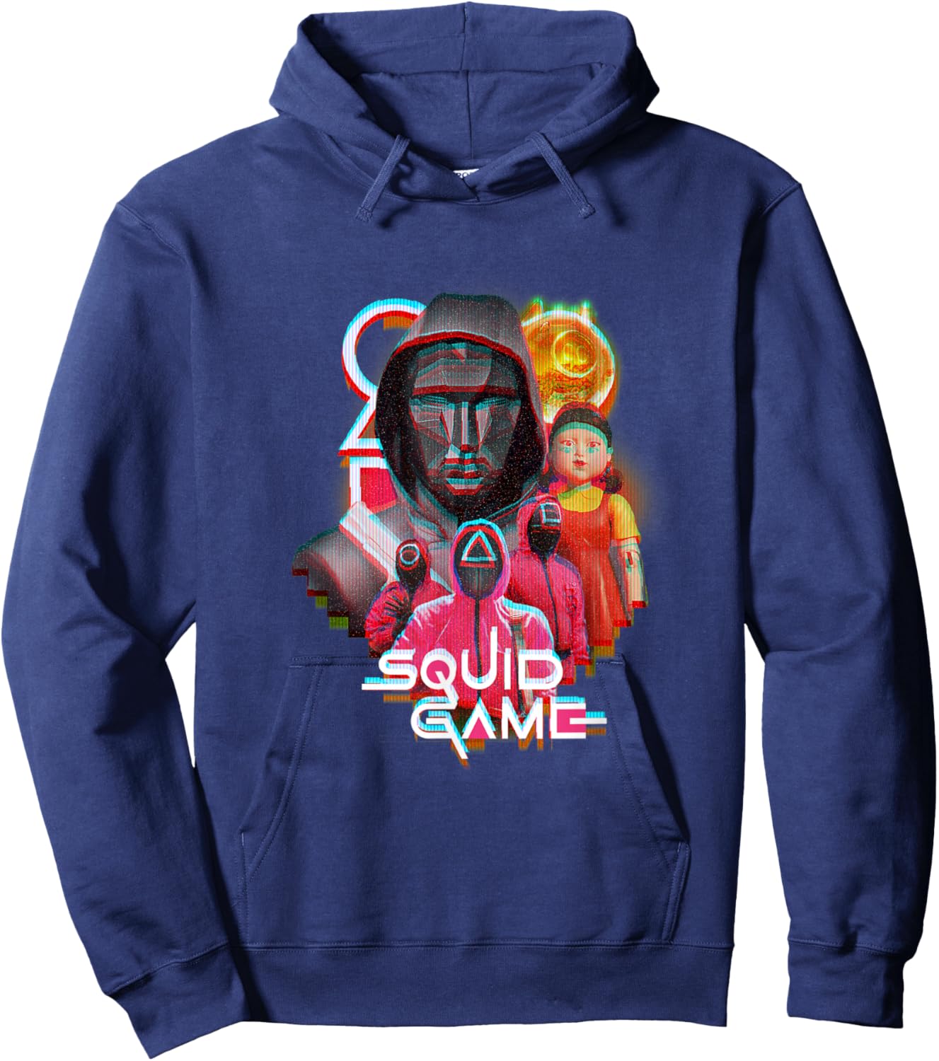 Squid Game 2 Front Man & Henchmen Glitch Logo Hoodie - Hoodie | Navy