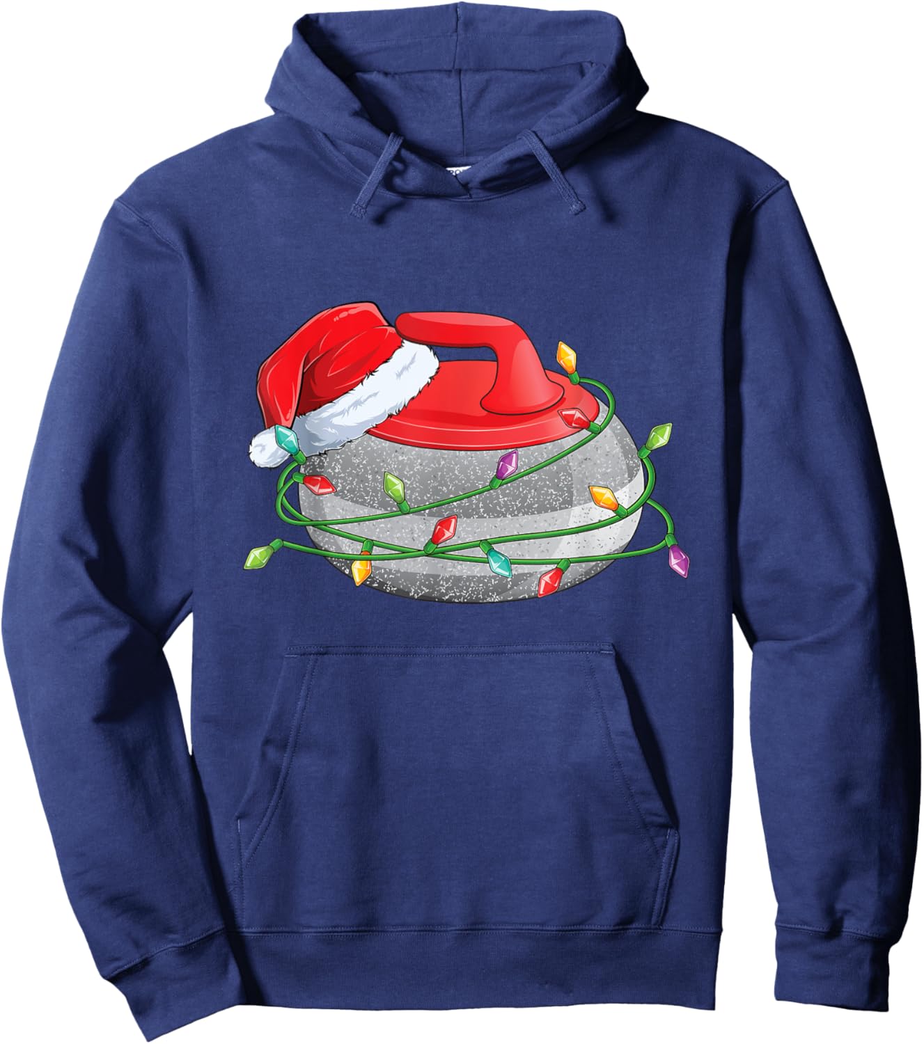Christmas Curling Stone, Santa Hat wrapped in Holiday Lights Hoodie - Hoodie | Navy