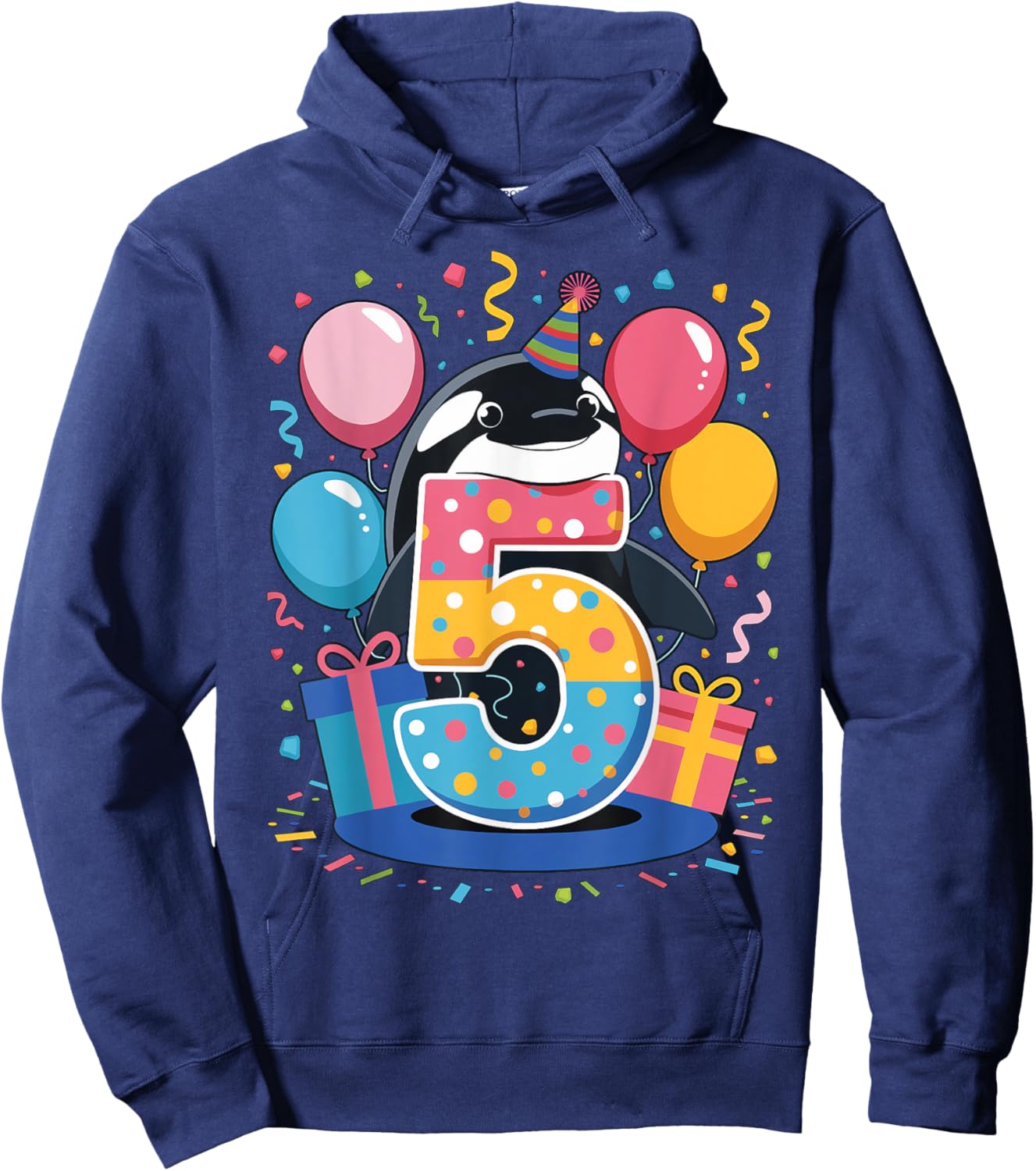 Orca 5th birthday for boy girl 5 years old fifth five Orca Hoodie - Hoodie | Navy