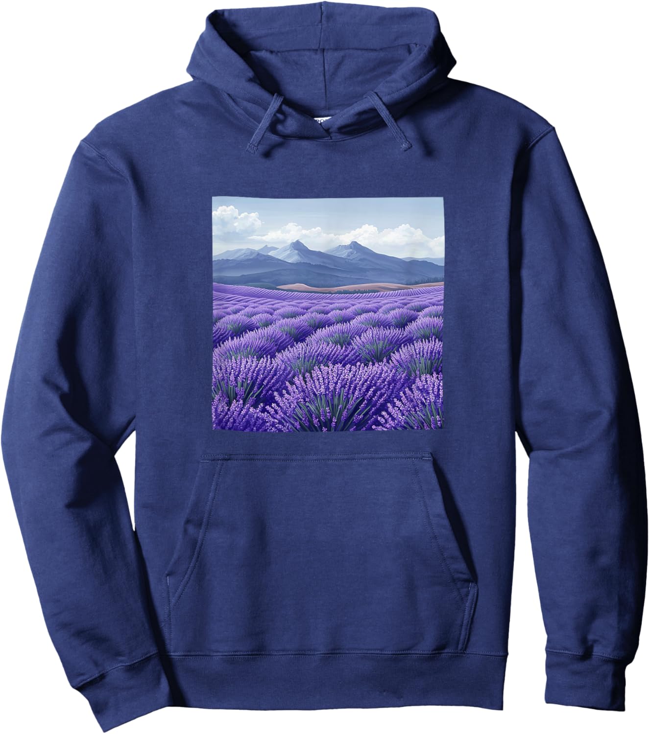 Lavender Fields In Bloom Vintage Landscape Graphic Hoodie - Hoodie | Navy