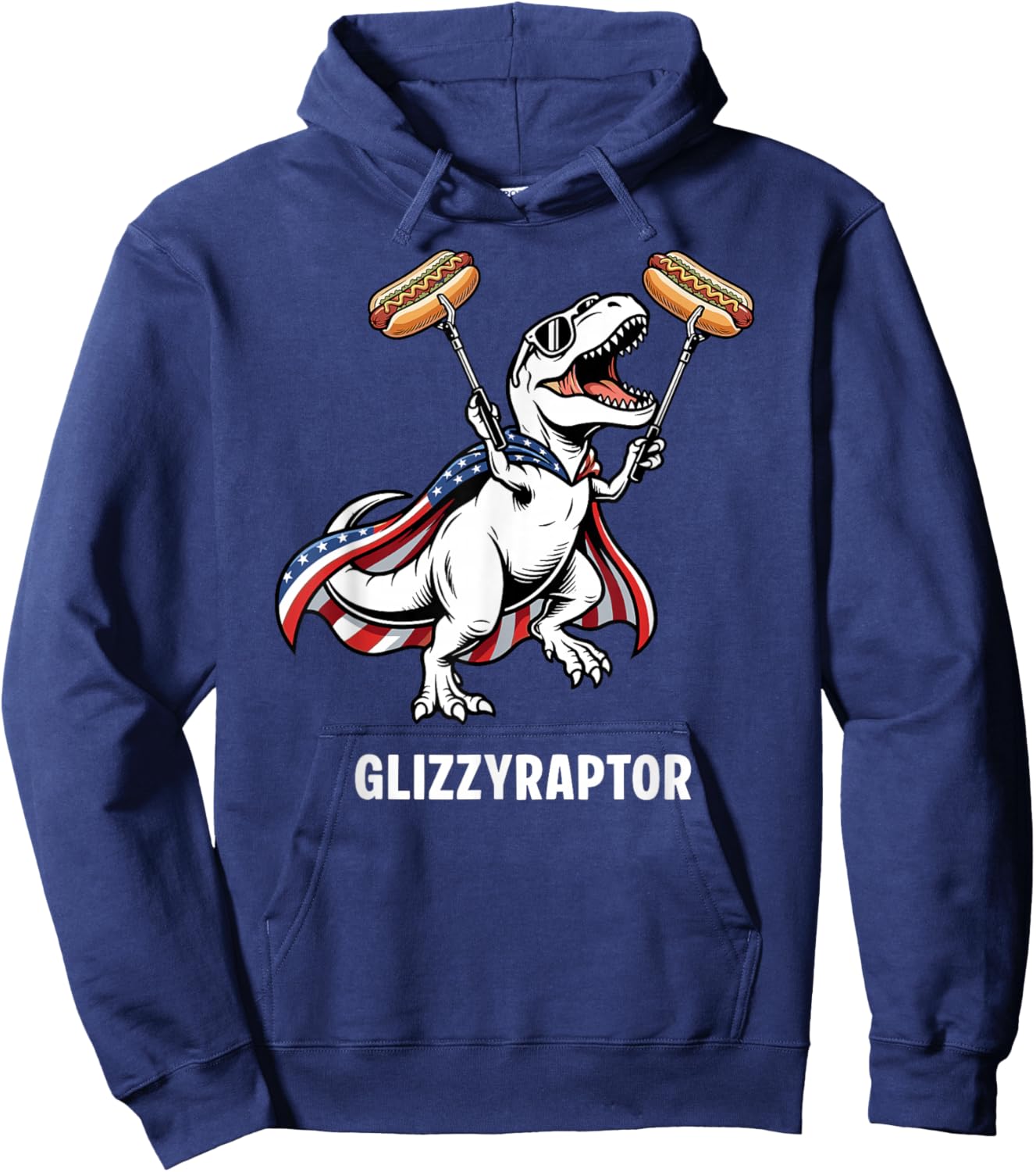Funny T-Rex Glizzyraptor Glizzy T-Rex Patriotic USA Hot Dog Hoodie - Hoodie | Navy