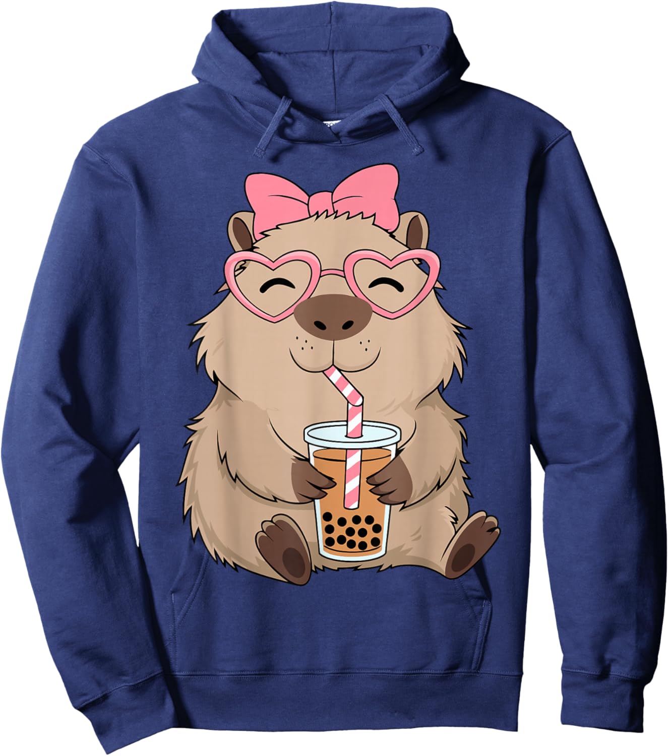Funny Capybara Coquette Bow Tea Bubble Rodent Animal Costume Hoodie - Hoodie | Navy