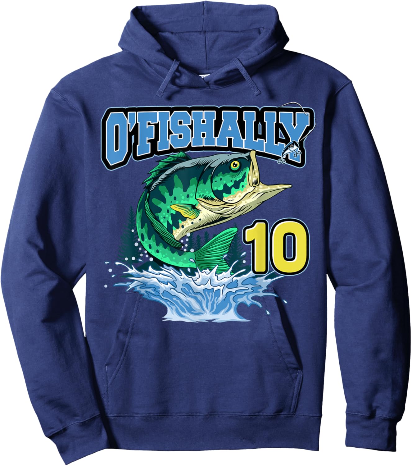 Retro O’Fishally 10 Fishing 10th Bday 10 Years Old Hoodie - Hoodie | Navy