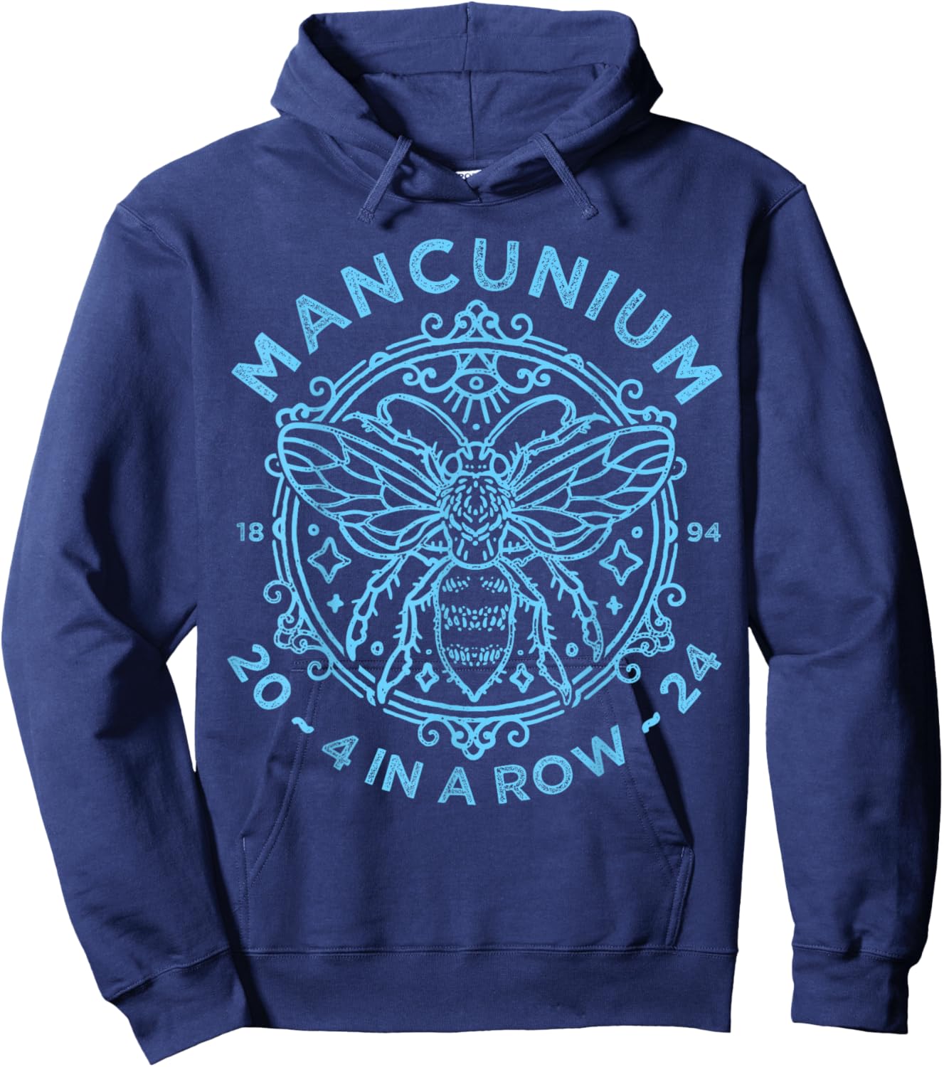 Mancunium, Four In A Row, Champions, City 2024 Hoodie - Hoodie | Navy