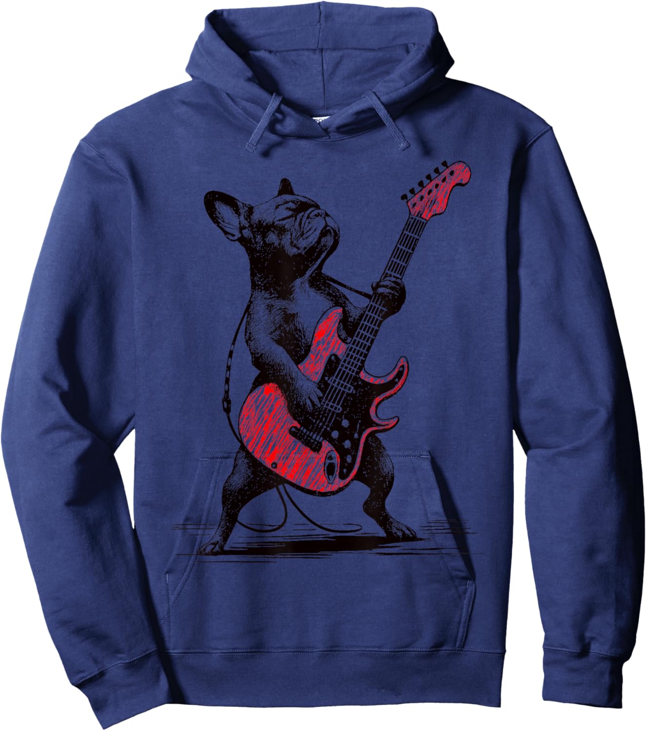 Vintage Rocker French Bulldog Guitar Funny Dog Rock Music Hoodie - Hoodie | Navy