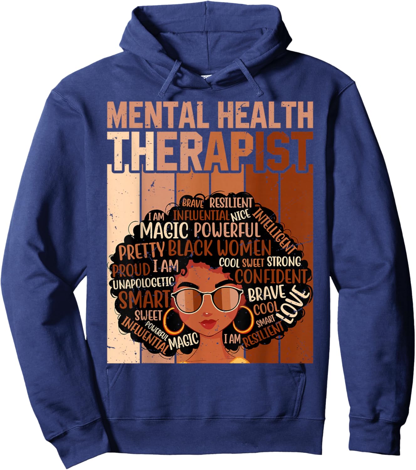 Mental Health Therapist Afro Women Black History Month Hoodie - Hoodie | Navy