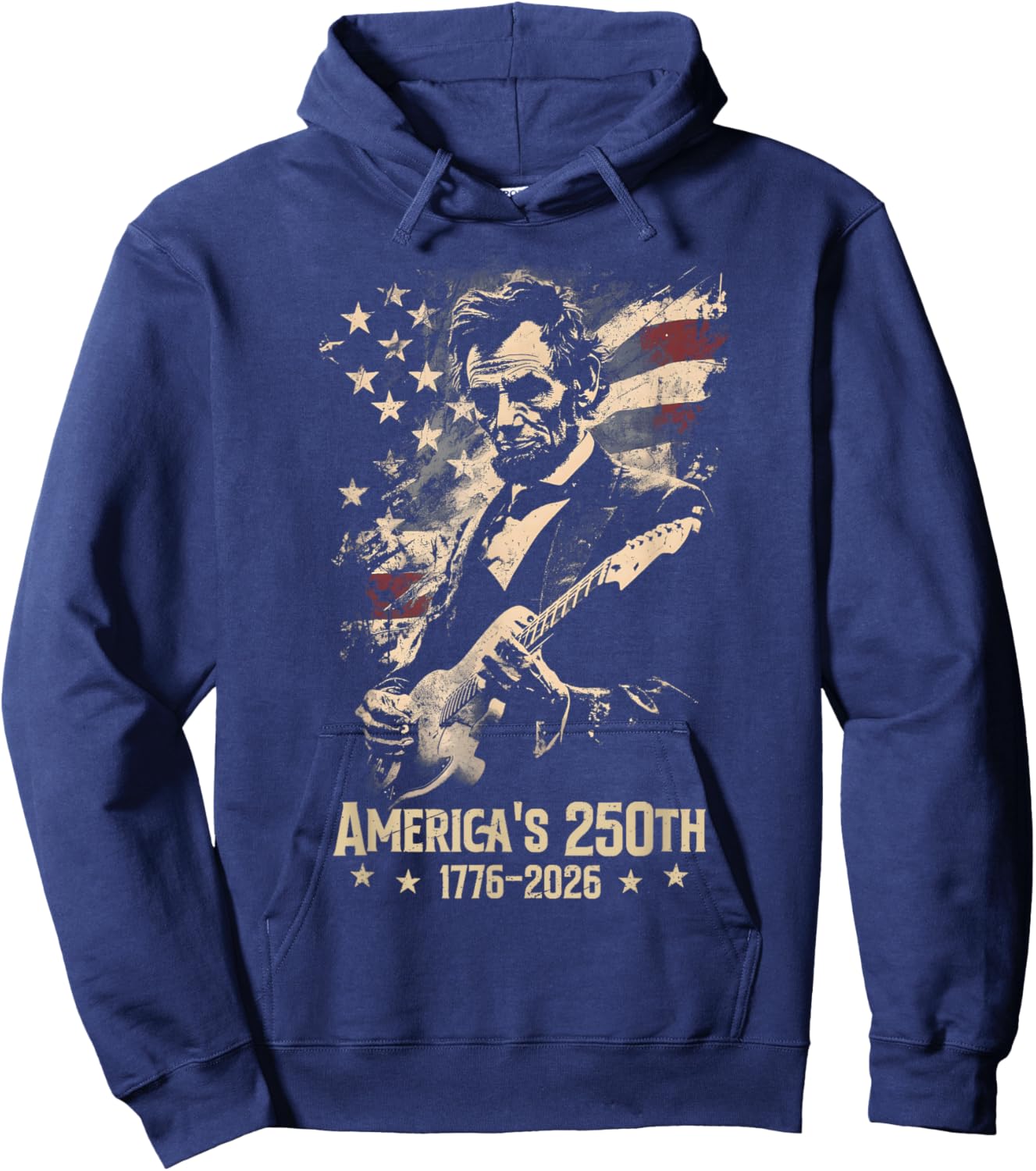 Abraham Lincoln Playing Guitar 4th July 250th Anniversary Hoodie - Hoodie | Navy