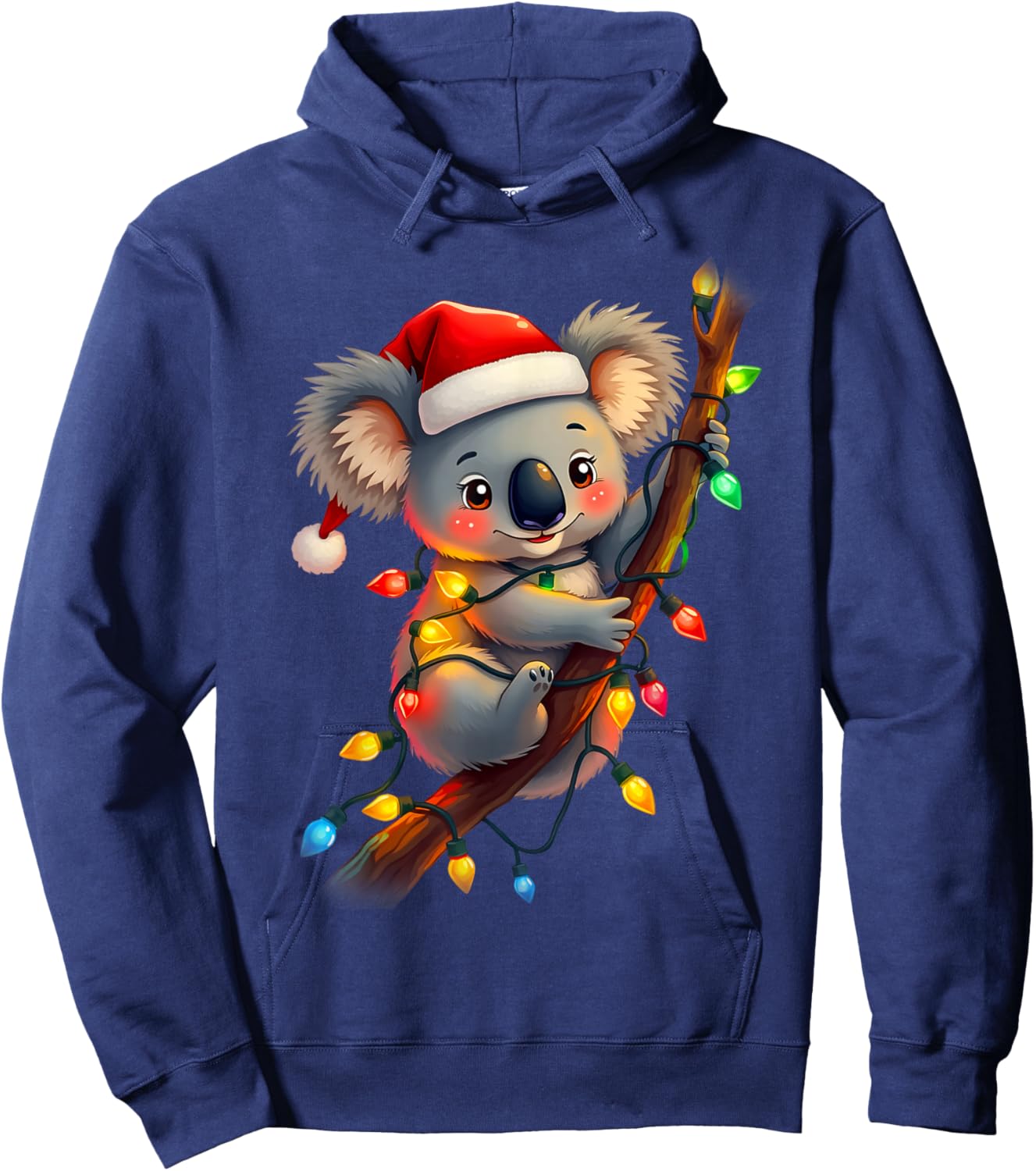 koala Santa Hat Lights Christmas Cute Xmas Pajama For Kids Hoodie - Hoodie | Navy