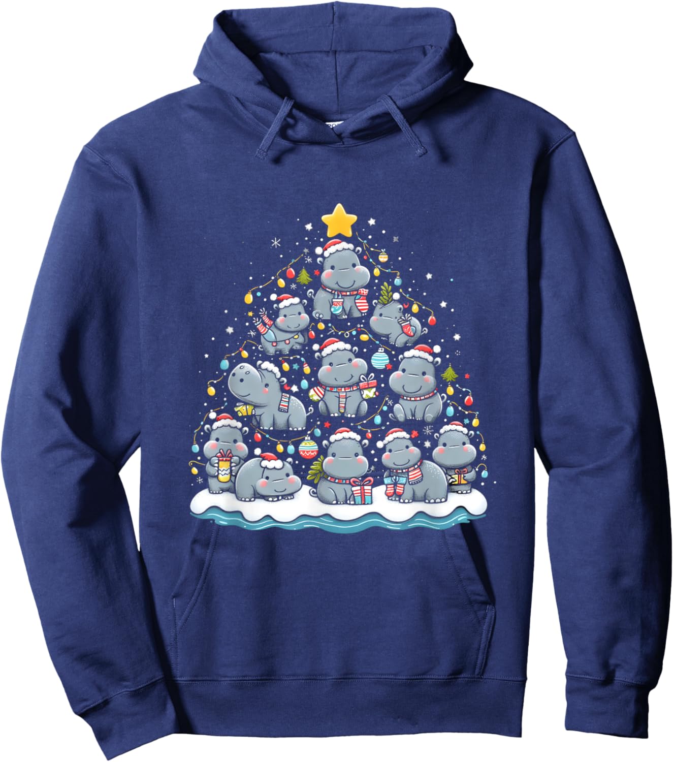 Hippopotamus Christmas Tree Funny Baby Pygmy Hippo Decor Hoodie - Hoodie | Navy