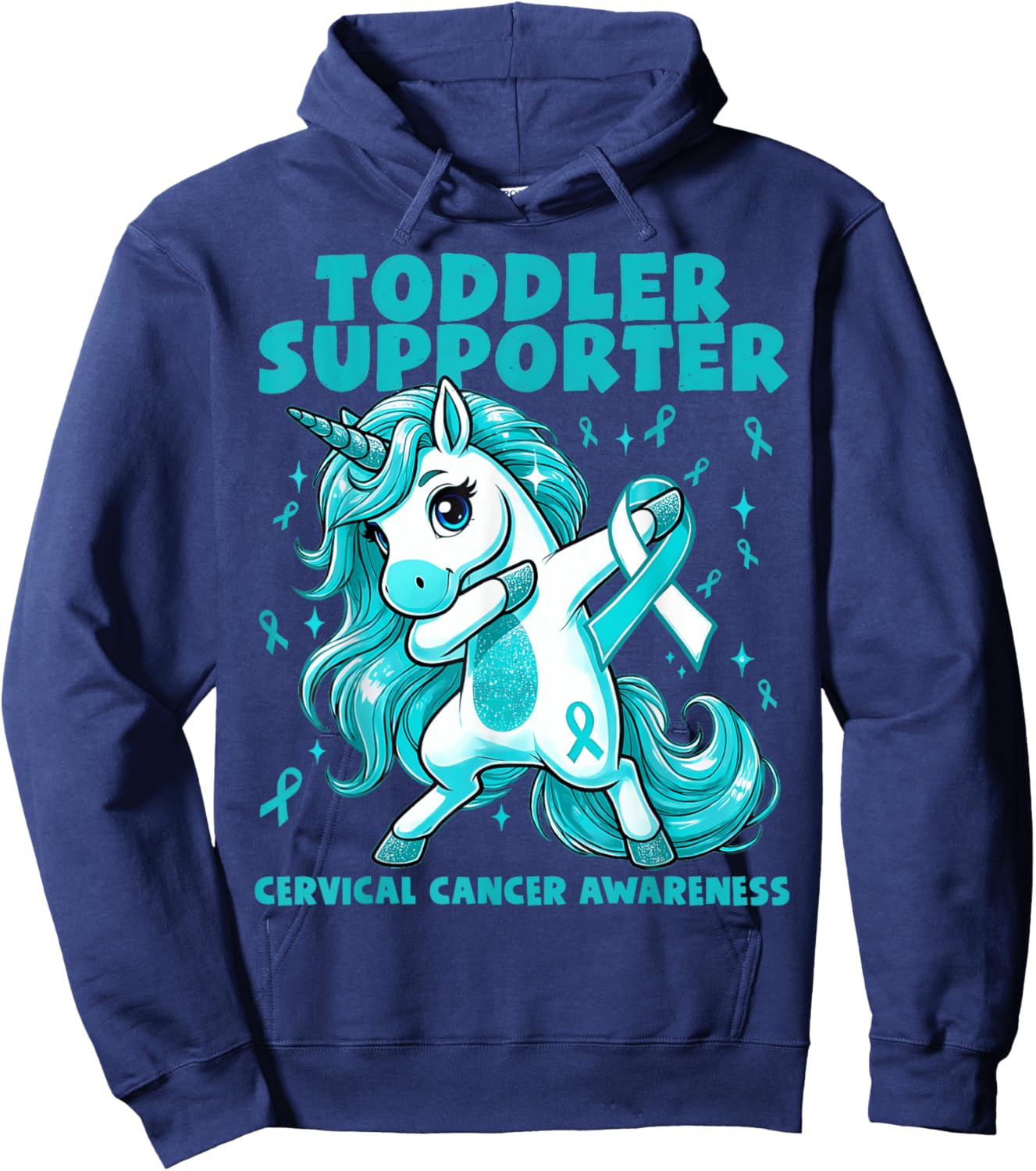 Teal Unicorn Toddler Supporter Cervical Cancer Awareness Hoodie - Hoodie | Navy