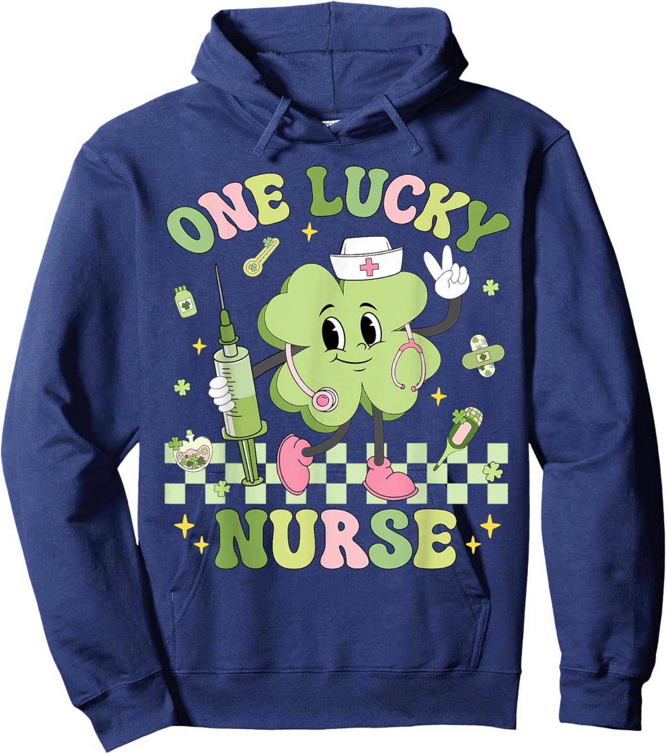One Lucky Nurse St Patrick's Day Shamrock Irish Women Girl Hoodie - Hoodie | Navy