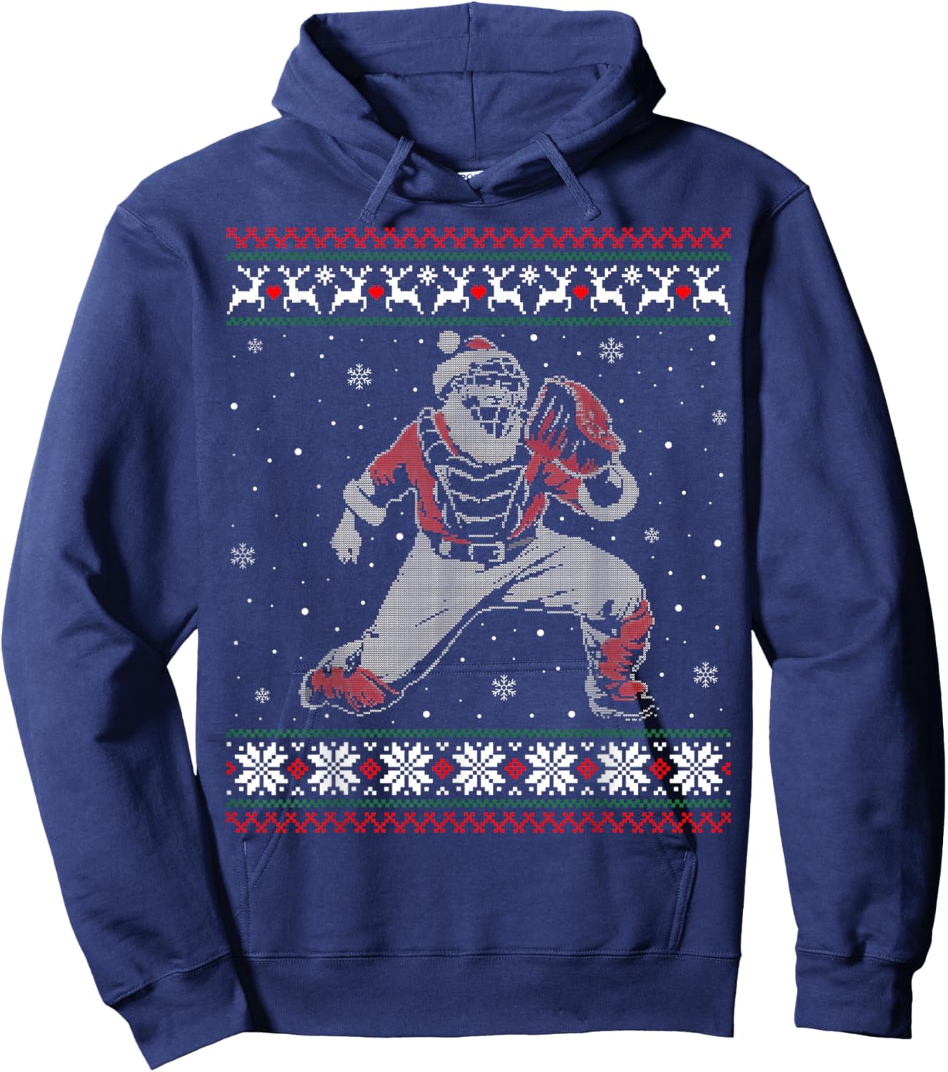 Baseball Catcher Christmas Ugly Sweater Baseball Player Hoodie - Hoodie | Navy