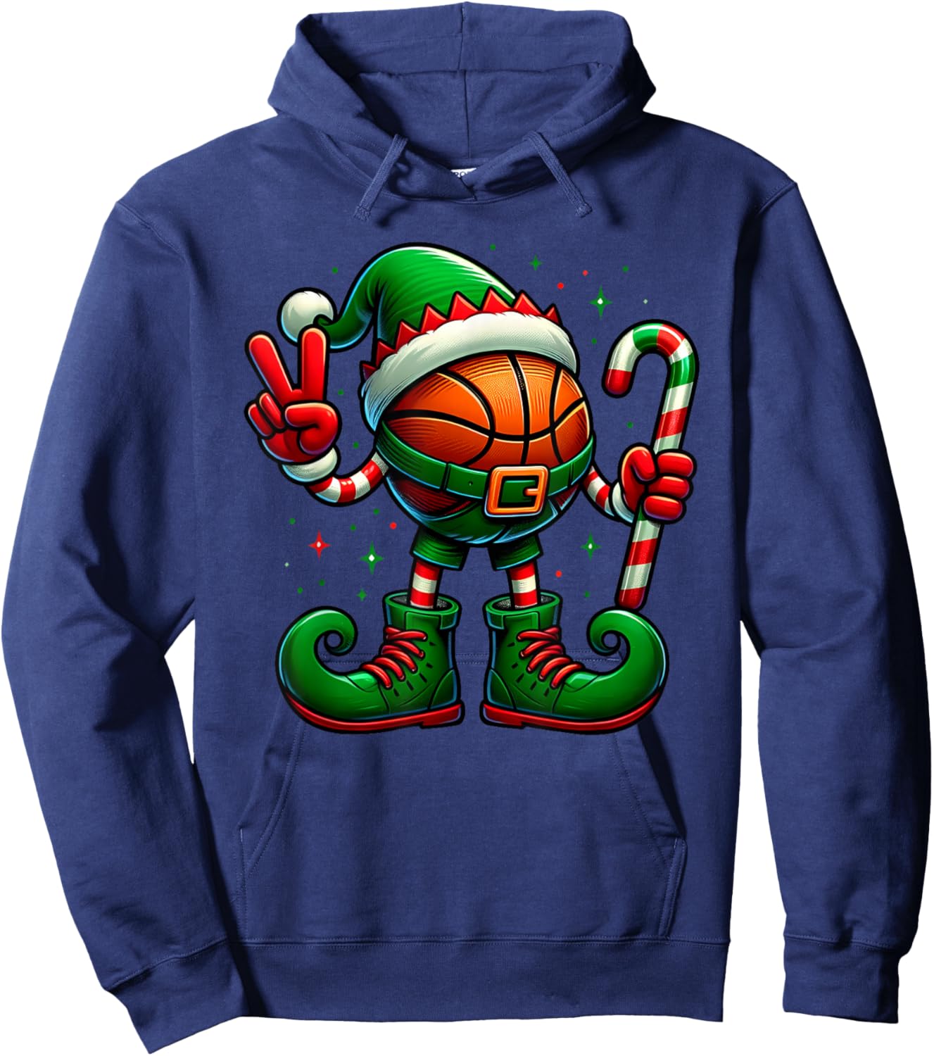 Funny Peace Hand Basketball Elf Christmas Kids Hoodie - Hoodie | Navy