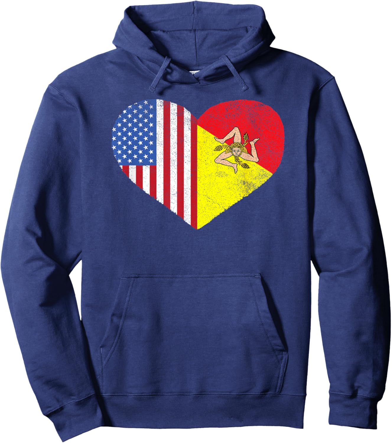 Sicilian American Flag Heart Sicily Sicilia Italy USA Hoodie - Hoodie | Navy