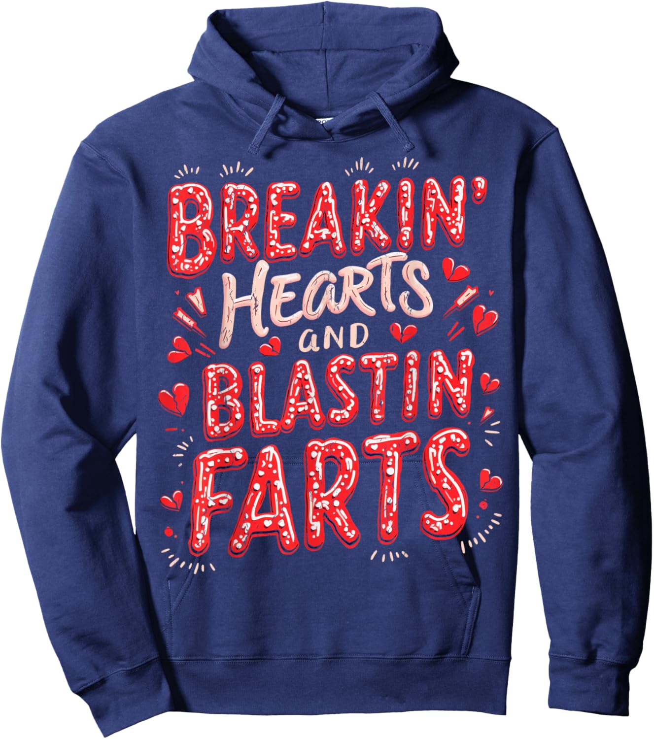 Funny Heart Breaking Hearts Blasting Farts Valentines Day Hoodie - Hoodie | Navy