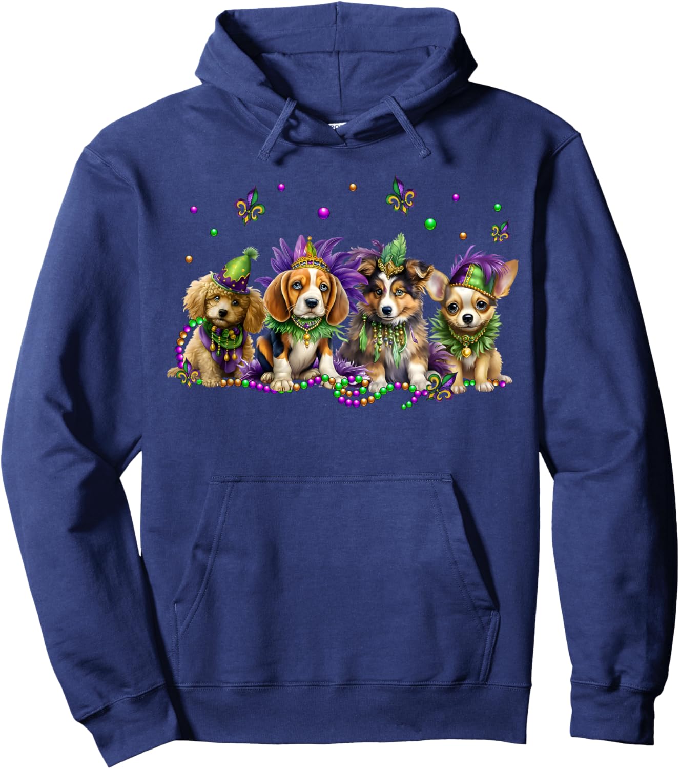 Mardi Gras Dogs Parade Carnival Mask New Orleans Beads Hoodie - Hoodie | Navy