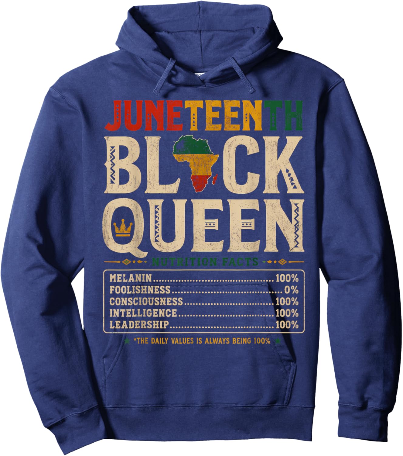 Juneteenth 1865 Black Women Queen Nutrition Facts African Hoodie - Hoodie | Navy