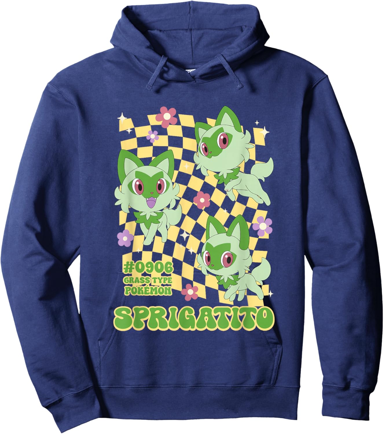 Pokémon Sprigatito #0906 Grass Type Pokemon Retro Chest Logo Hoodie - Hoodie | Navy