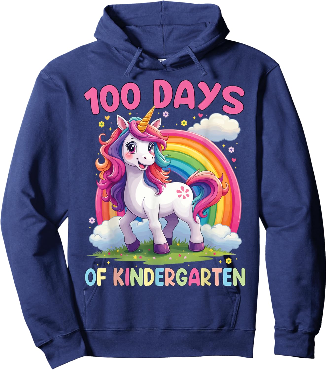 I Survived 100 Days Of Kindergarten 100th Day Unicorn Girls Hoodie - Hoodie | Navy