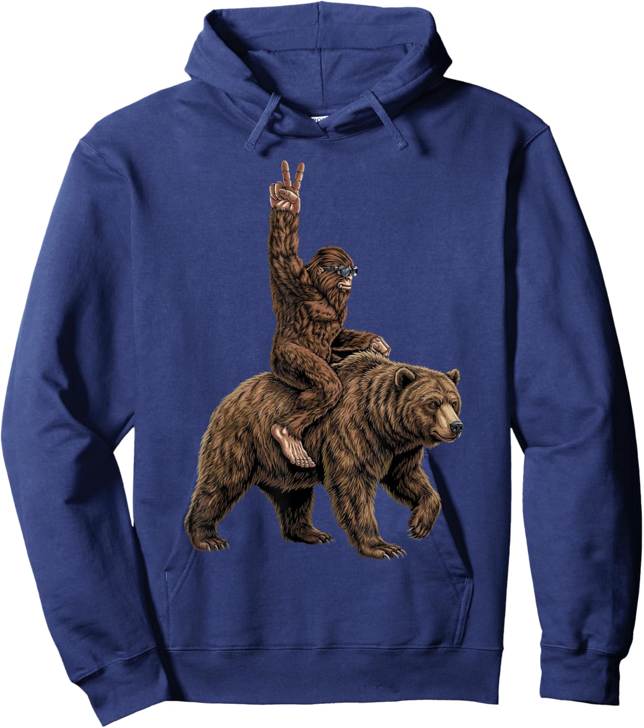 Bigfoot Riding A Brown Bear Funny Sasquatch Big Foot Hoodie - Hoodie | Navy