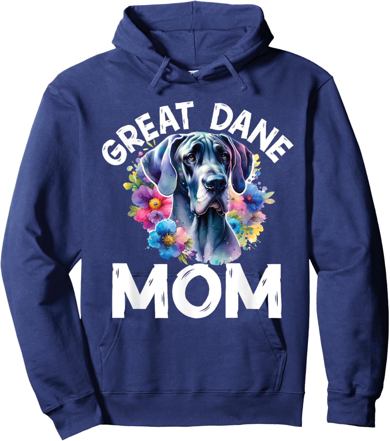 Watercolor Dog Mama Floral Great Dane Lovers Mother's Day Hoodie - Hoodie | Navy